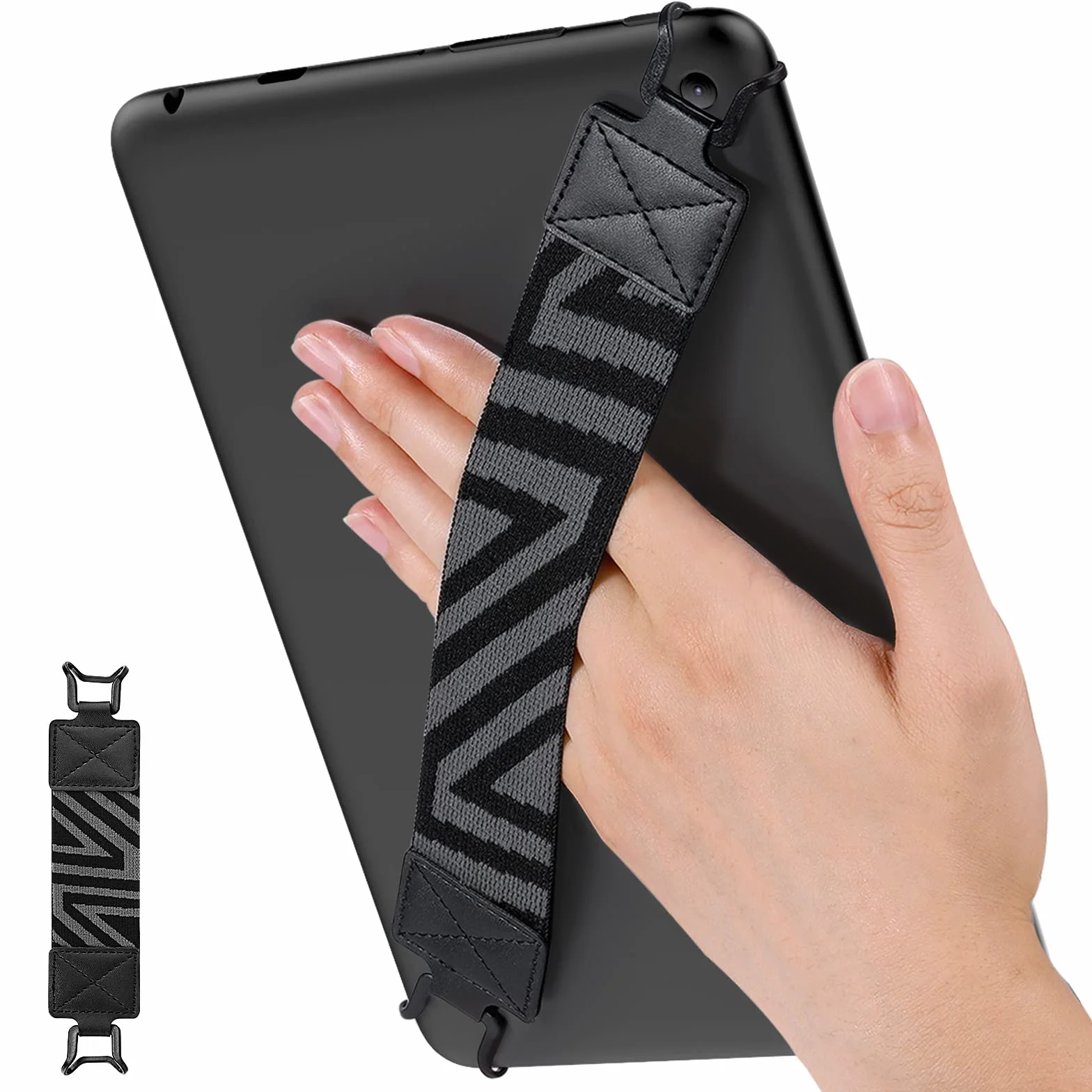 MoKo Security Hand-Strap for 9-11 Inch tablet, iPad/iPad Pro/iPad Air/Kindle Fire HD/Samsung, High-elasticity Versatile Hand Strap Lightweight Finger Grip Holder, Black