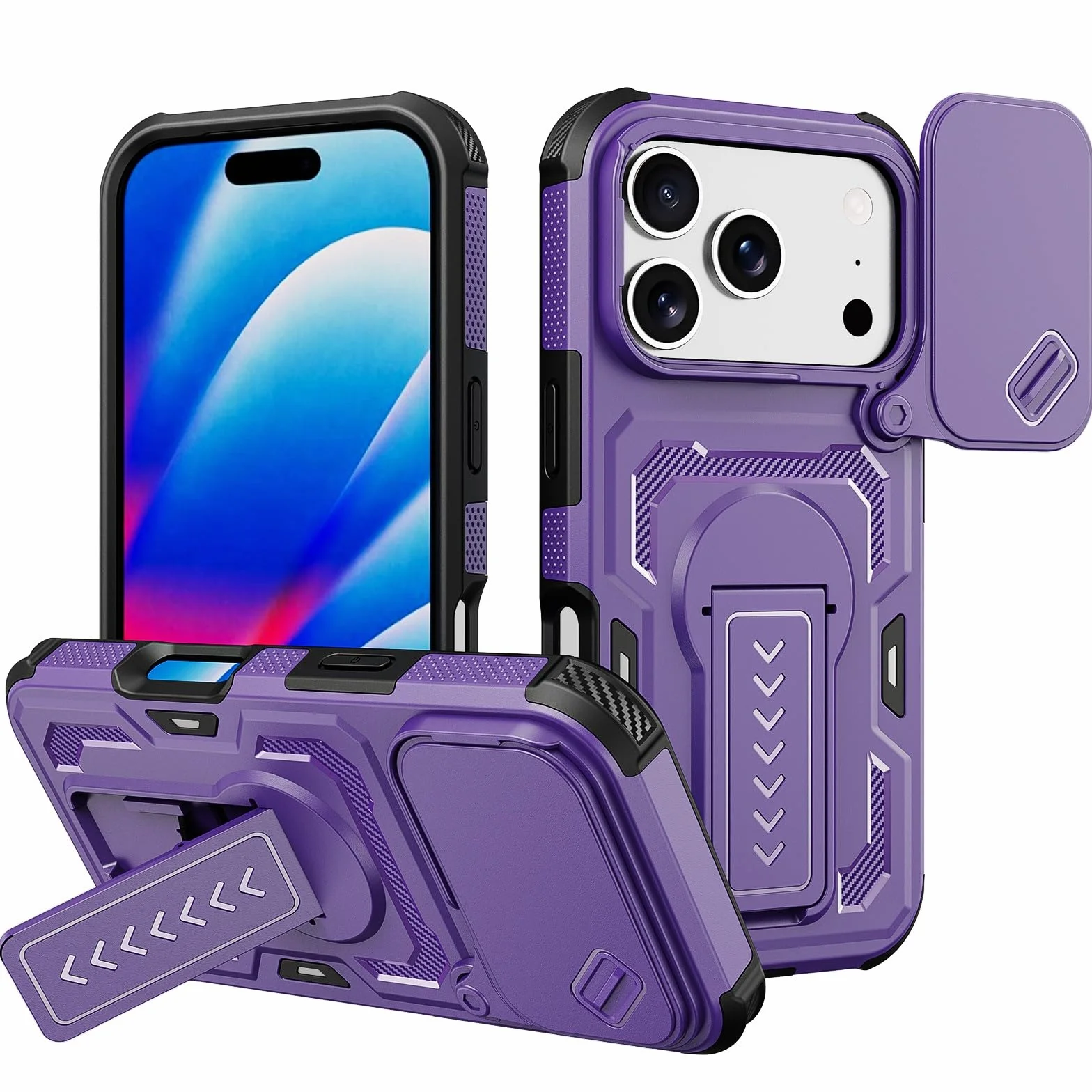 Generic etui kompatybilne z iPhone 17 Pro (kolor: fioletowy) osłona aparatu przesuwnego stojak twardy tył twarde silikonowe etui