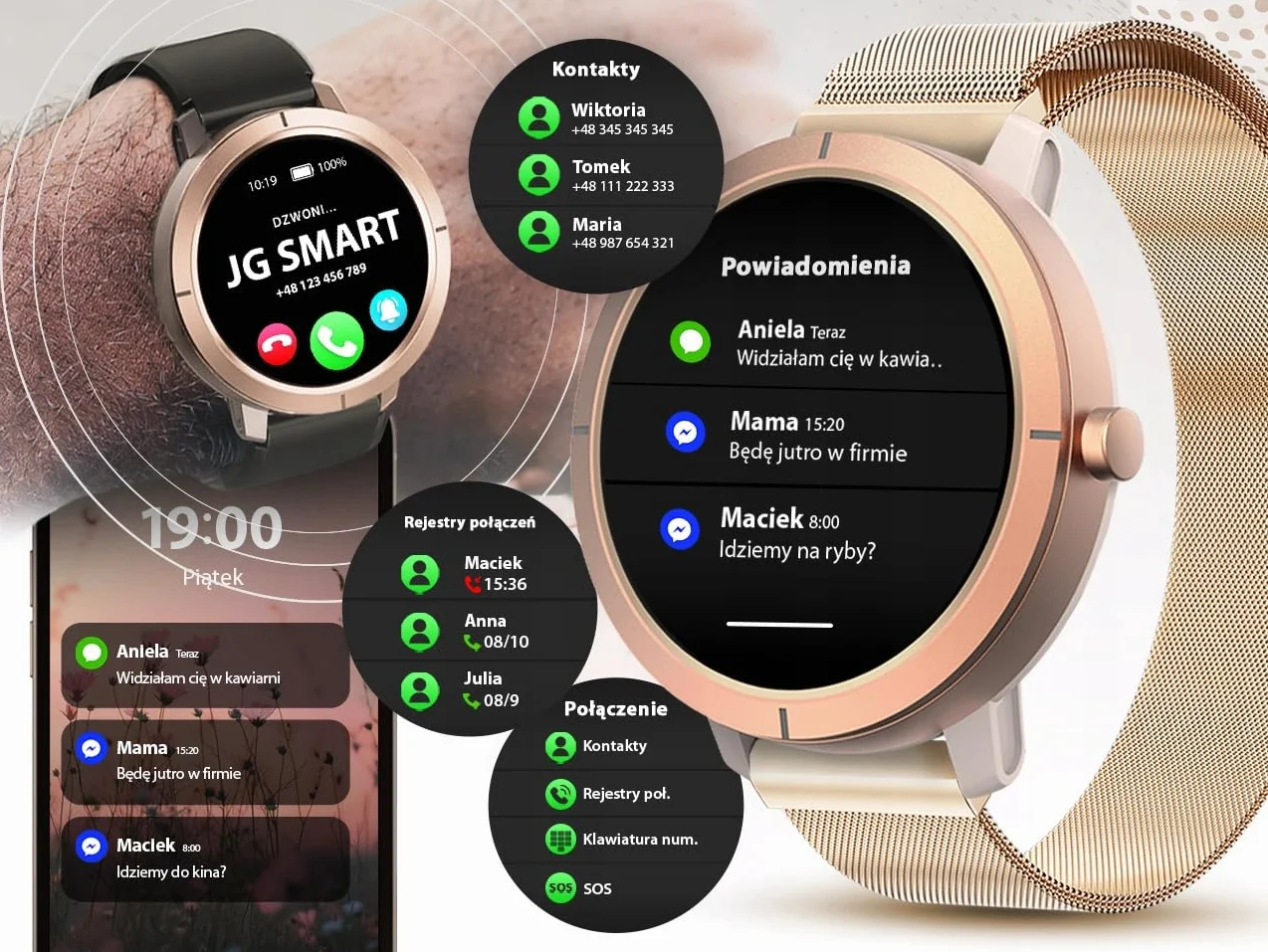 SMARTWATCH DAMSKI WODOODPORNY ZEGAREK MENU PL GPS AMOLED PULS SPORT 4 PASKI