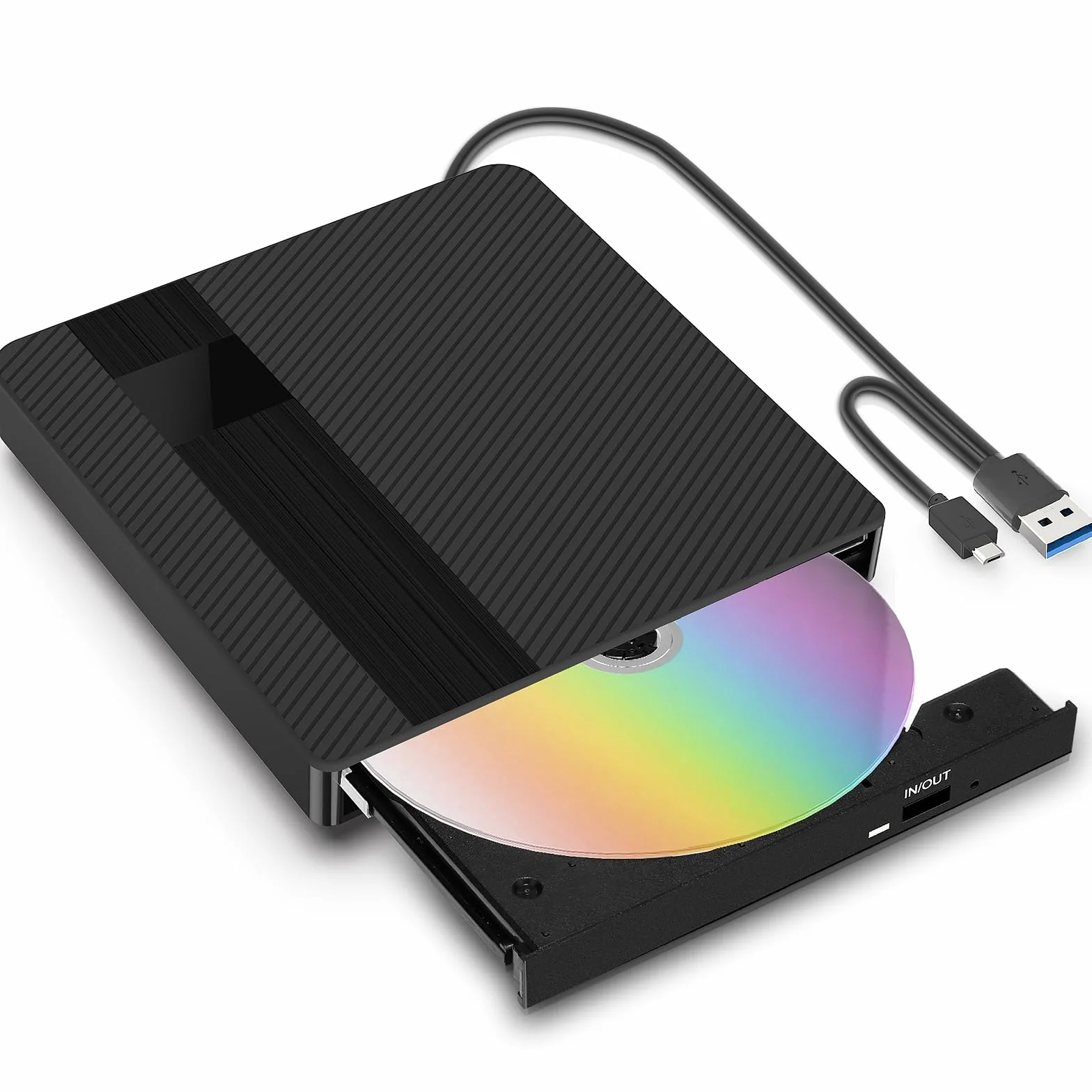 Zewnętrzny napęd CD/DVD USB 3.0 Typ-C Nagrywarka +/-RW Przenośny do laptopów i komputerów Mac OS Windows 11/10/8/7/XP Linux
