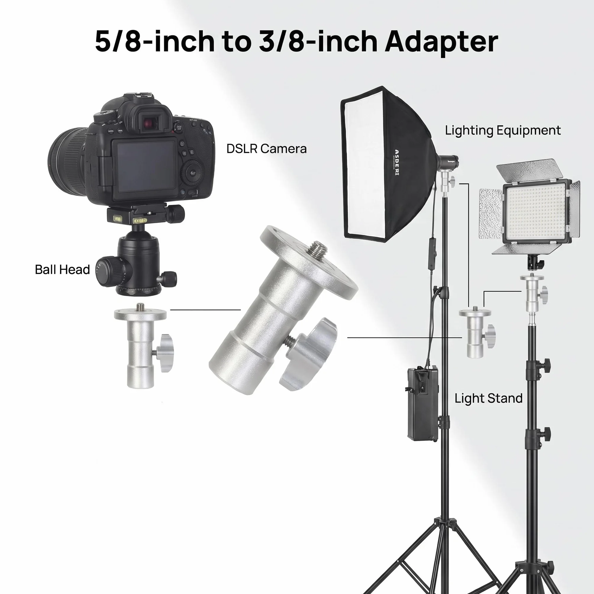 Adapter głowicy kulowej dla niemowląt 5/20.3 cm na 3/20.3 cm - aluminiowy konwerter do montażu aparatu do stojaków C, stojaków fotograficznych, głowic statywu, szpilka dla niemowląt, odbiór