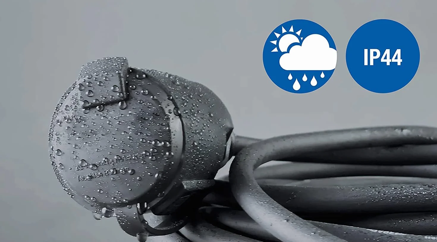 as - Schwabe 60305 Gumowy Przedłużacz z Wtyczką Ochronną, IP44, 230 V/16 A, Długość Kabla 5 Metrów, Czarny