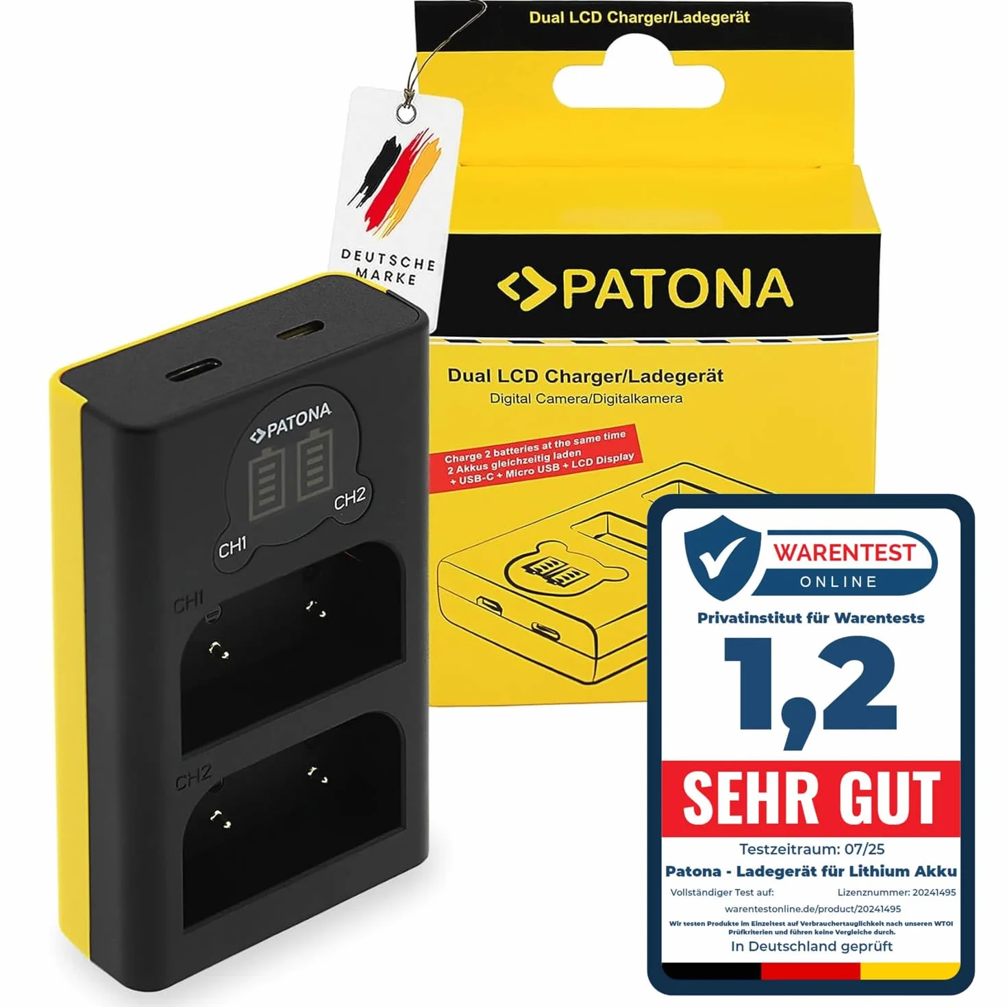 PATONA Dual LCD Ładowarka USB-C/Micro-USB do Olympus BLX-1 BLX1 | Kompaktowa ładowarka podróżna do OM System OM-1, OM1 Mark II, OM-3, OM3, z kablem USB