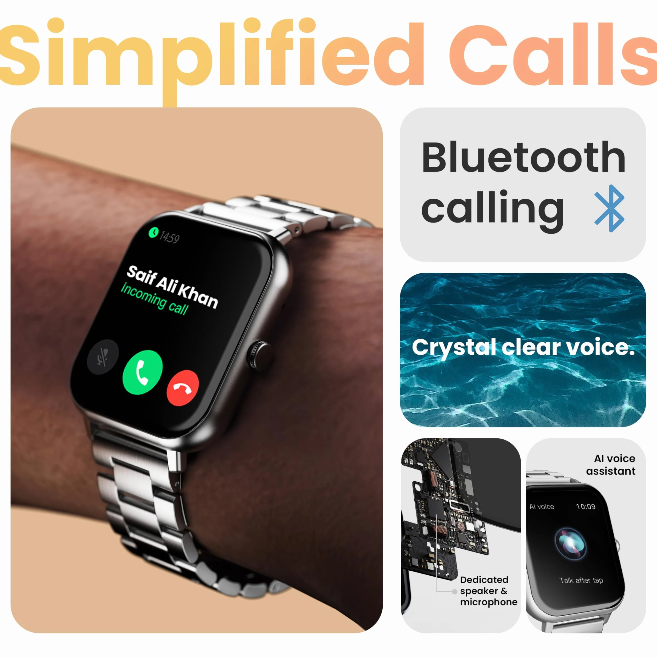 Boult Nowo wprowadzony na rynek Drift+ Smart Watch ekran HD 1,85'', połączenia Bluetooth, IP68, jasność 500 nitów, ponad 150 tarcz zegarków, asystent głosowy AI, monitorowanie SpO2, smartwatch z