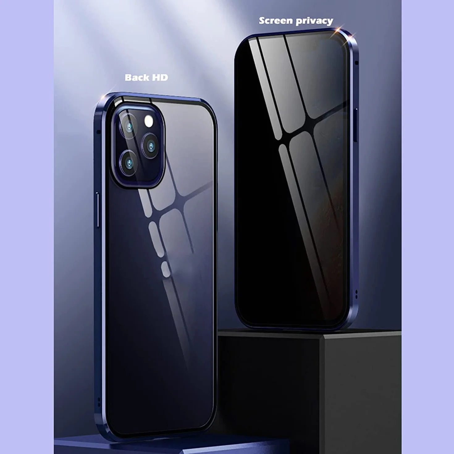 Etui na iPhone 14 Pro, antypodglądający dwustronny magnes ze szkła hartowanego adsorpcja prywatność ekran etui na telefon, 360 pełne odporne na wstrząsy etui ochronne do iPhone 14 Pro (kolor: niebieski)