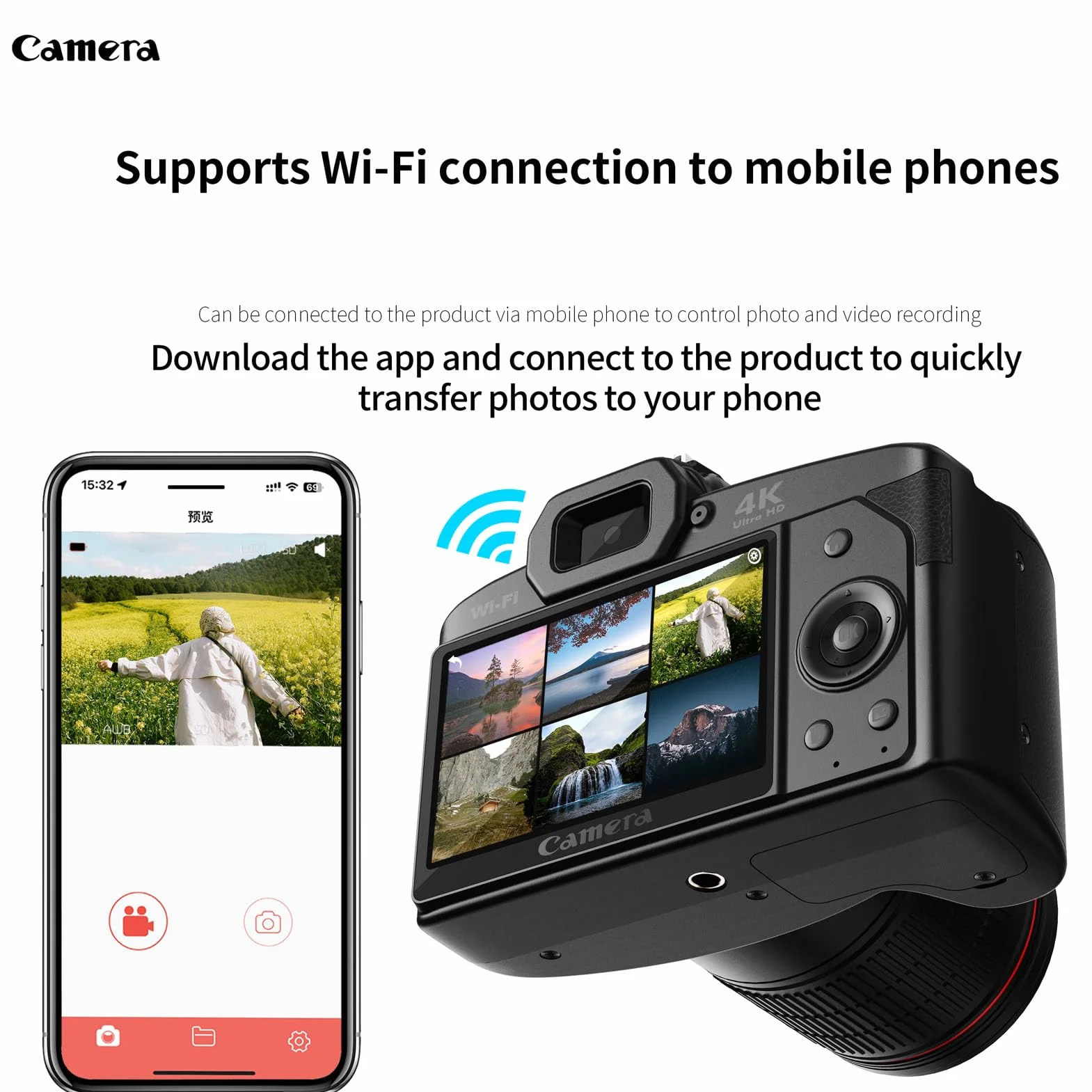 Cyfrowy Aparat Fotograficzny, Kamera do Vlogowania 4K 64MP na YouTube z Wi-Fi, 3-calowy Aparat do Selfie z Tyłu i Przodu, 16-krotny Zoom Cyfrowy, Obiektyw Makro 62 Mm, 4000 MAh