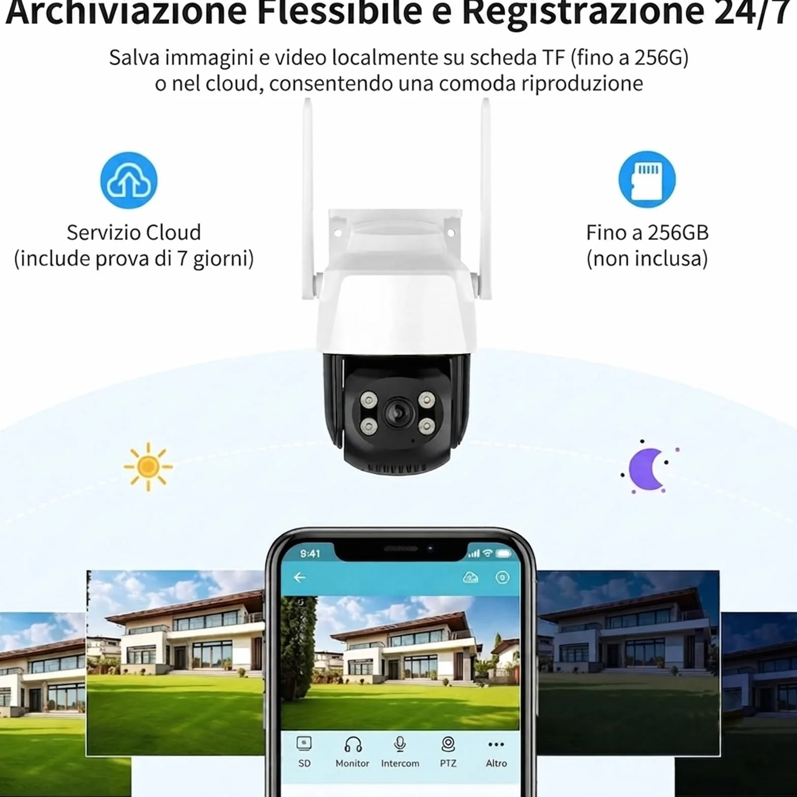 Nuwo Zewnętrzna kamera Wi-Fi 2K PTZ | 270°Pan/90°Tilt | Kolorowa kamera monitorująca IP Night Vision | dwukierunkowy dźwięk | Wykrywanie ruchu, alarm dźwiękowy i jasny | IP66