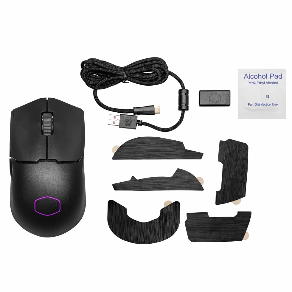 Cooler Master MM712 RGB LED Hybrydowa Bezprzewodowa Mysz do Gier 59g - Sensor Optyczny 19K DPI PAW3370, Przełączniki Optyczne 70mln Kliknięć, System On-The-Fly, MasterPlus+ (38K DPI, tylko PC); Czarna