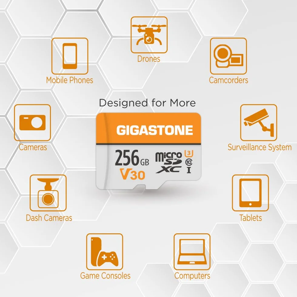 GIGASTONE Karta pamięci MicroSDXC 256 GB + adapter SD, do kamery sportowej, GoPro, drona i tabletu, prędkość odczytu do 100 MB/s, nagrywanie wideo 4K UHD, UHS-I A1 klasa 10 U3