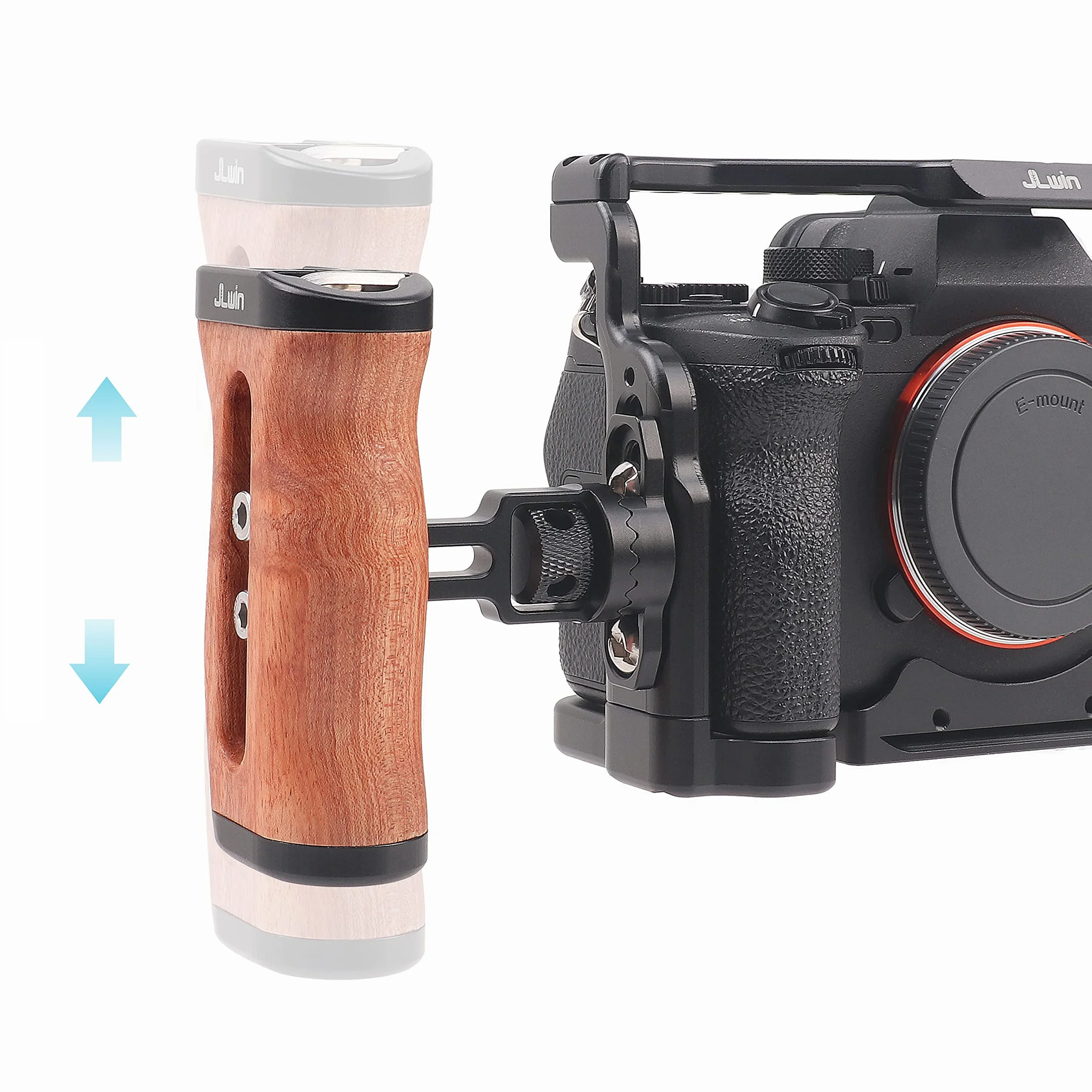 FOTGA Drewniany mini uchwyt boczny lewy/prawy uchwyt z uchwytem 1/4"-20 i 3/8"-16 & Cold Shoe Mount Universal do lustrzanek bezlusterkowych klatki na aparat Rig Video Light (wersja Quick Releae)