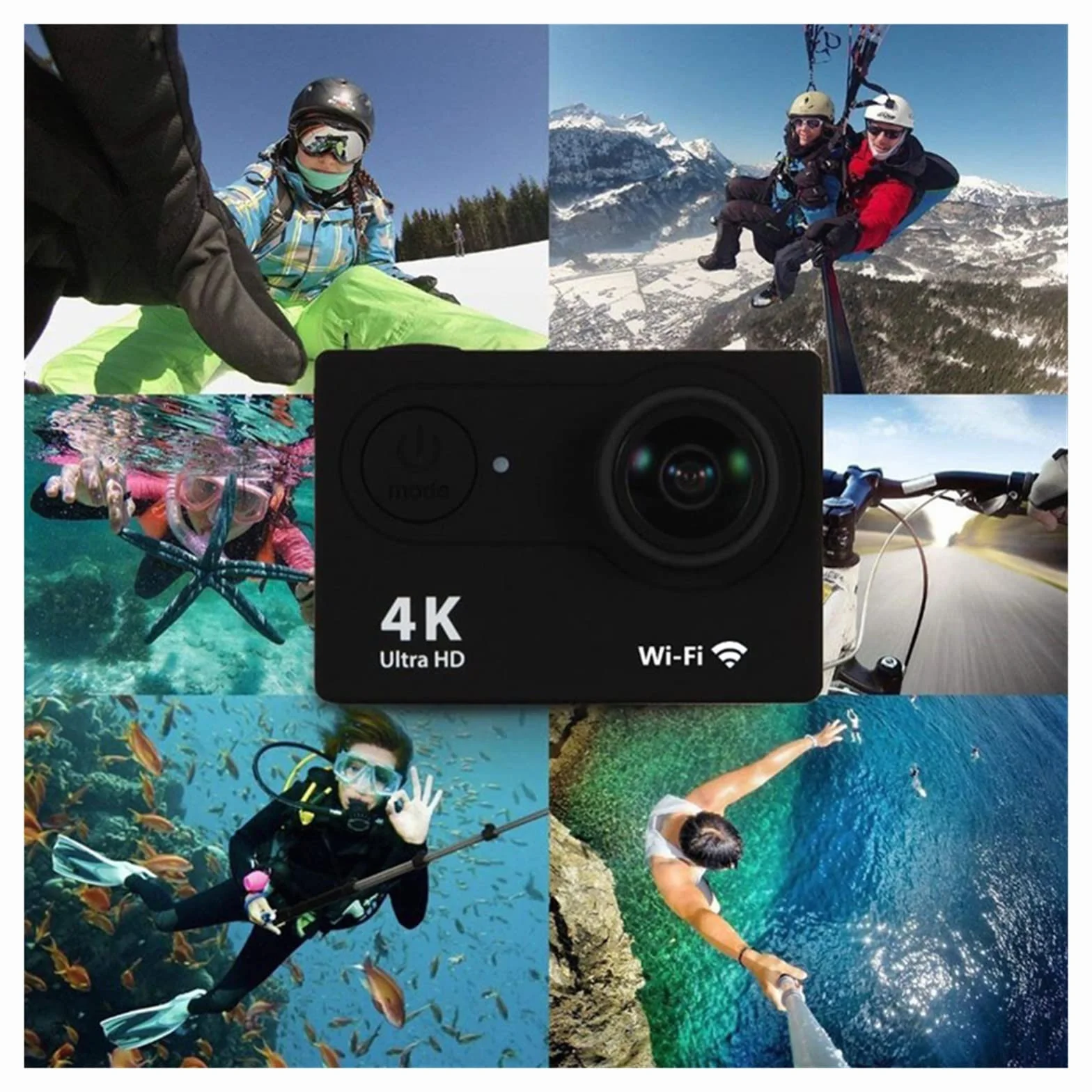 Kamera sportowa ze stabilizacją obrazu, Wodoodporna kamera akcji 4K Ultra HD 4K Kamera akcji 1080P / 30fps 2,0-calowy ekran 170D Wysoka liczba klatek na sekundę Stabilna wydajność(32G Card,Wit)