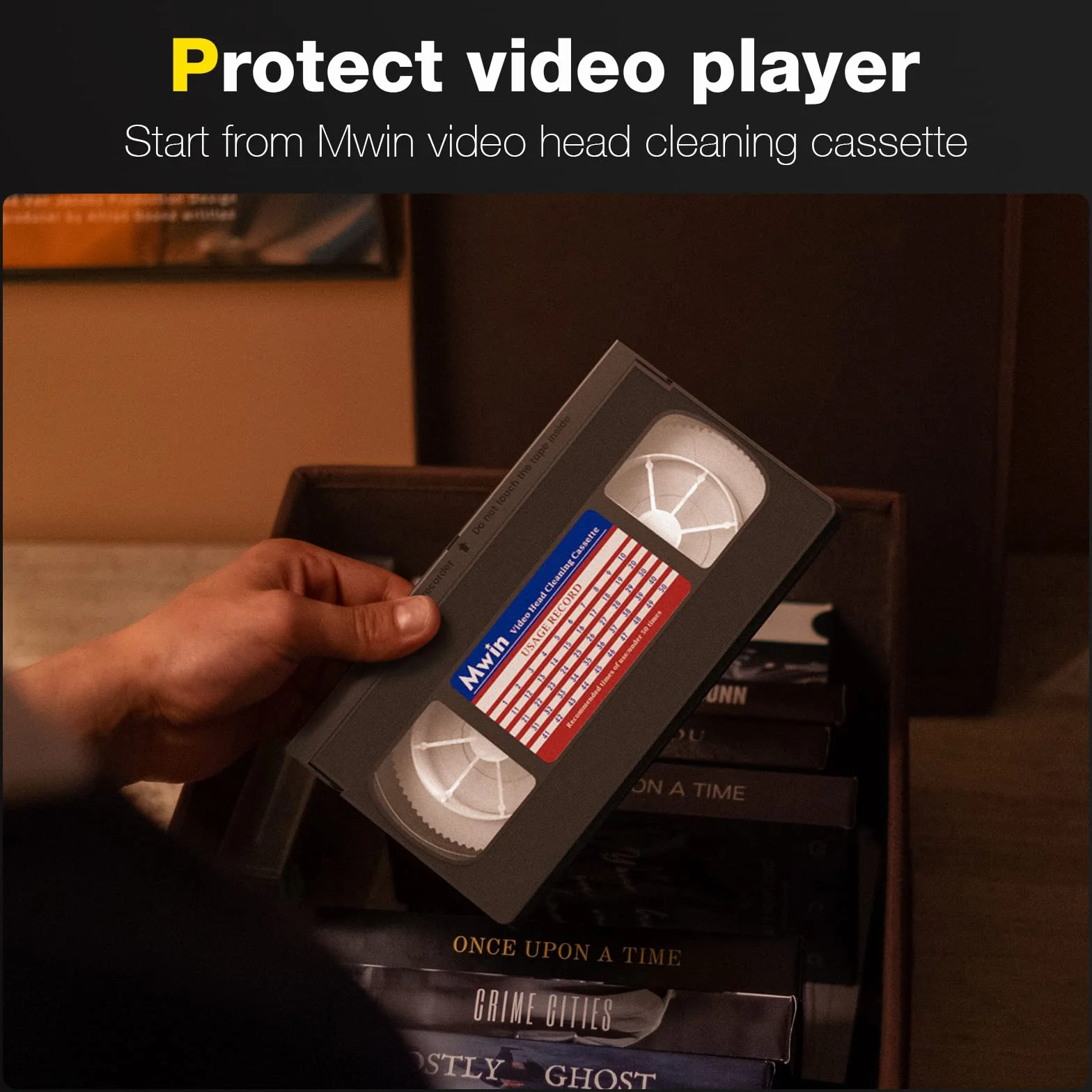 Mwin VHS - Czyszczenie głowicy VHS/VCR, Wielorazowa taśma czyszcząca do wideo, Technologia sucha - Bez płynu