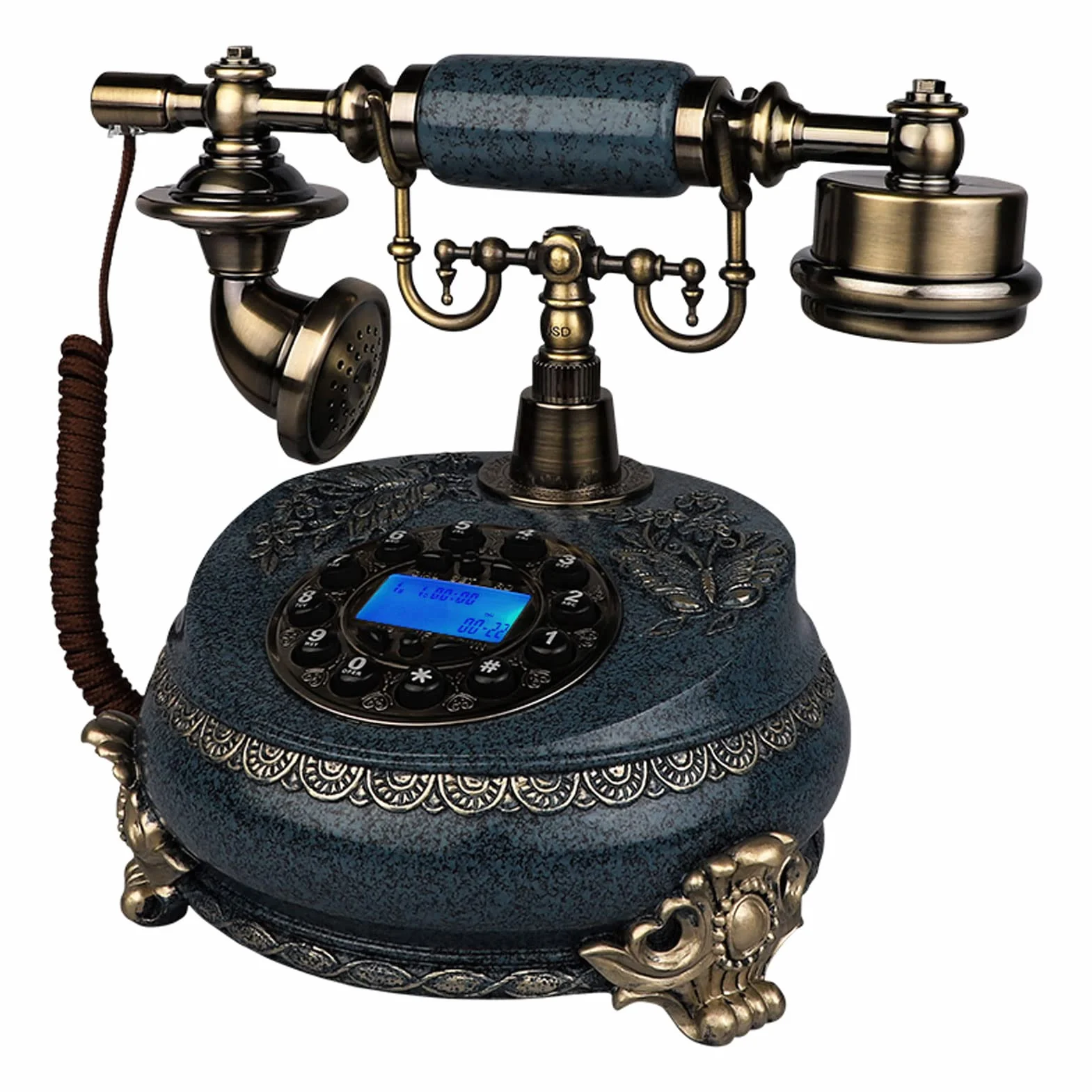 WangXLDD Klasyczny europejski telefon stacjonarny, niebieski staromodny przewodowy telefon stacjonarny na biurko do domu, dekoracja, salon, sypialnia (B)