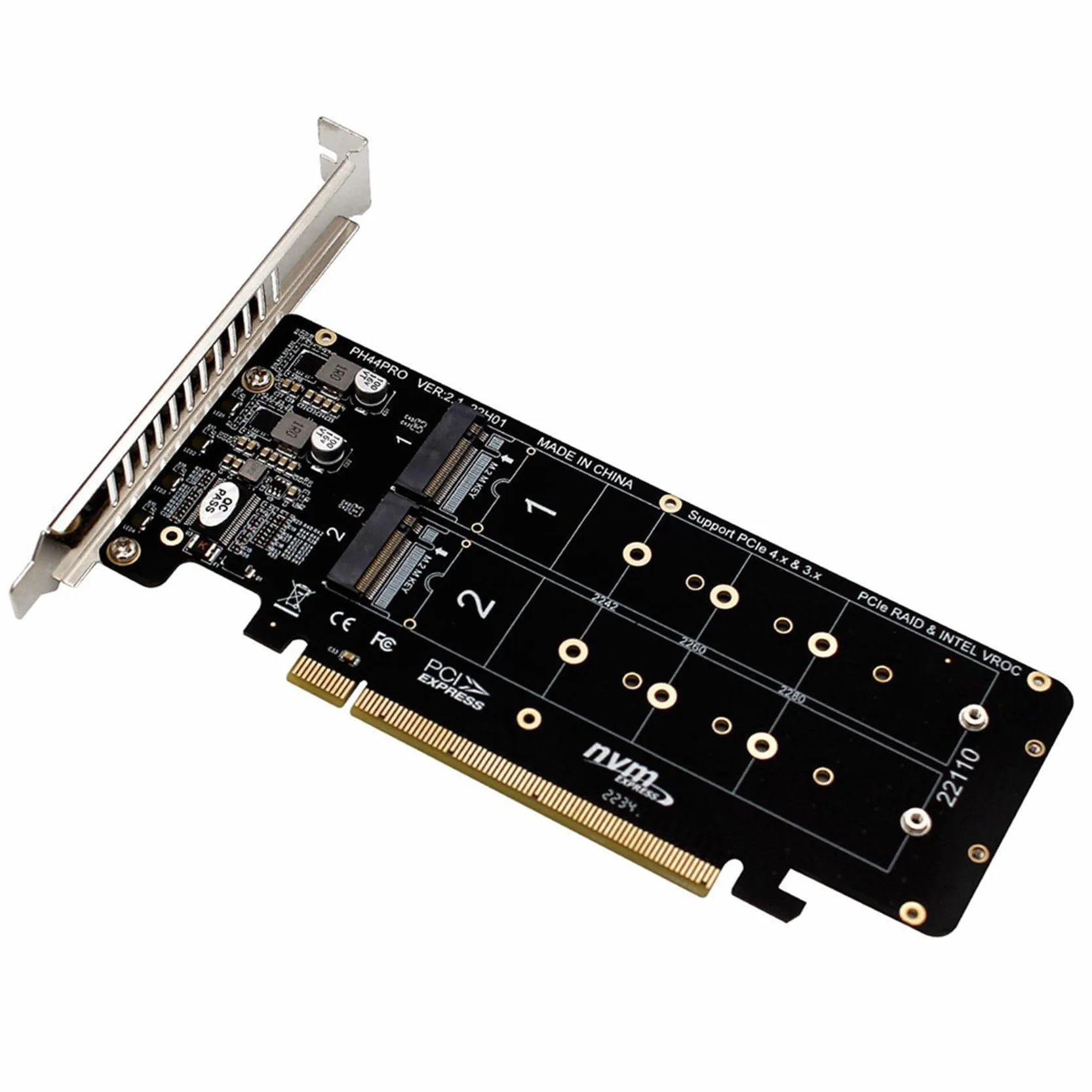 4 x karta rozszerzenia PCIE 4.0 Dual Disk PCIeX16 do M.2 M-Key NVME SSD, obsługuje 4 dyski SSD NVMe M.2 M Key 2280