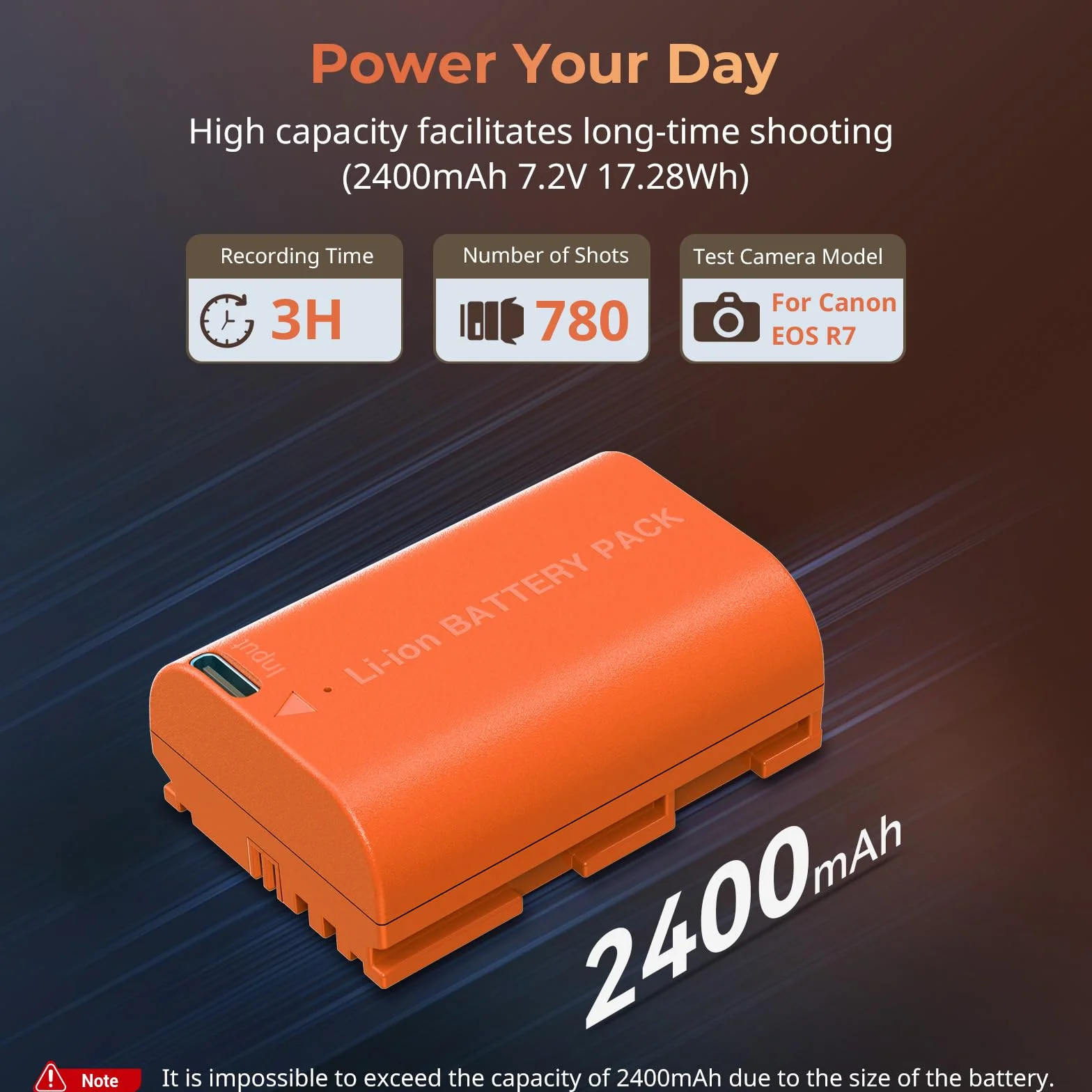 Akumulator SMALLRIG LP-E6NH 2400mAh Akumulator USB-C do aparatów Canon R5, R6, R7, 2,5H W pełni naładowany akumulator do aparatów Canon R6 Mark II, R, R5 C, 5D II/III/IV, pomarańczowy - 4968