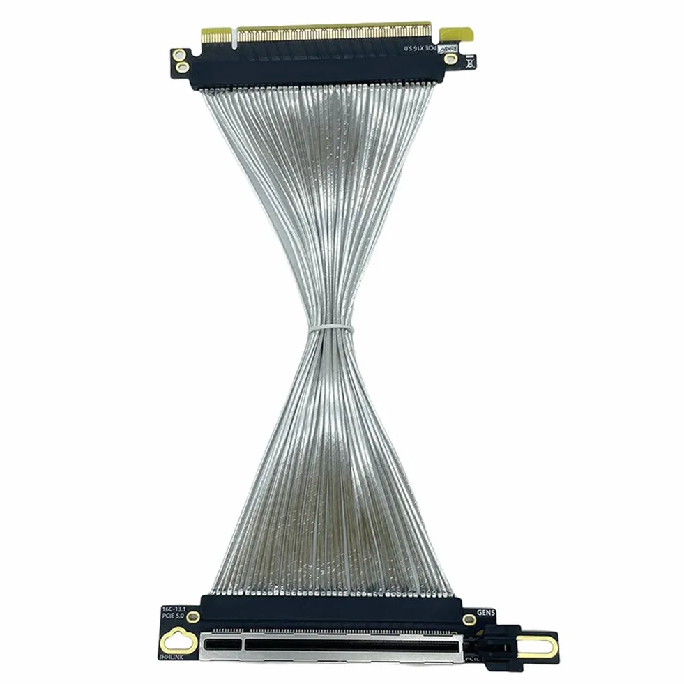 Kabel przedłużający do karty graficznej PCIe 5.0 X16 GPU PCI-E 5.0 Gen5 64 GB/S posrebrzany kabel kątowy 90° 15 cm