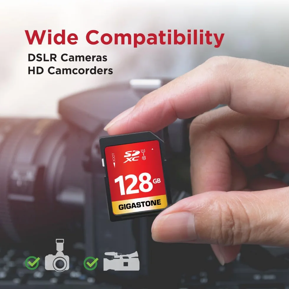[GIGASTONE] 128 GB karta SD UHS-I U1 klasa 10 SDXC karta pamięci High Speed Full HD Video Canon Nikon Sony Panasonic aparat cyfrowy, pełnowymiarowa karta SD