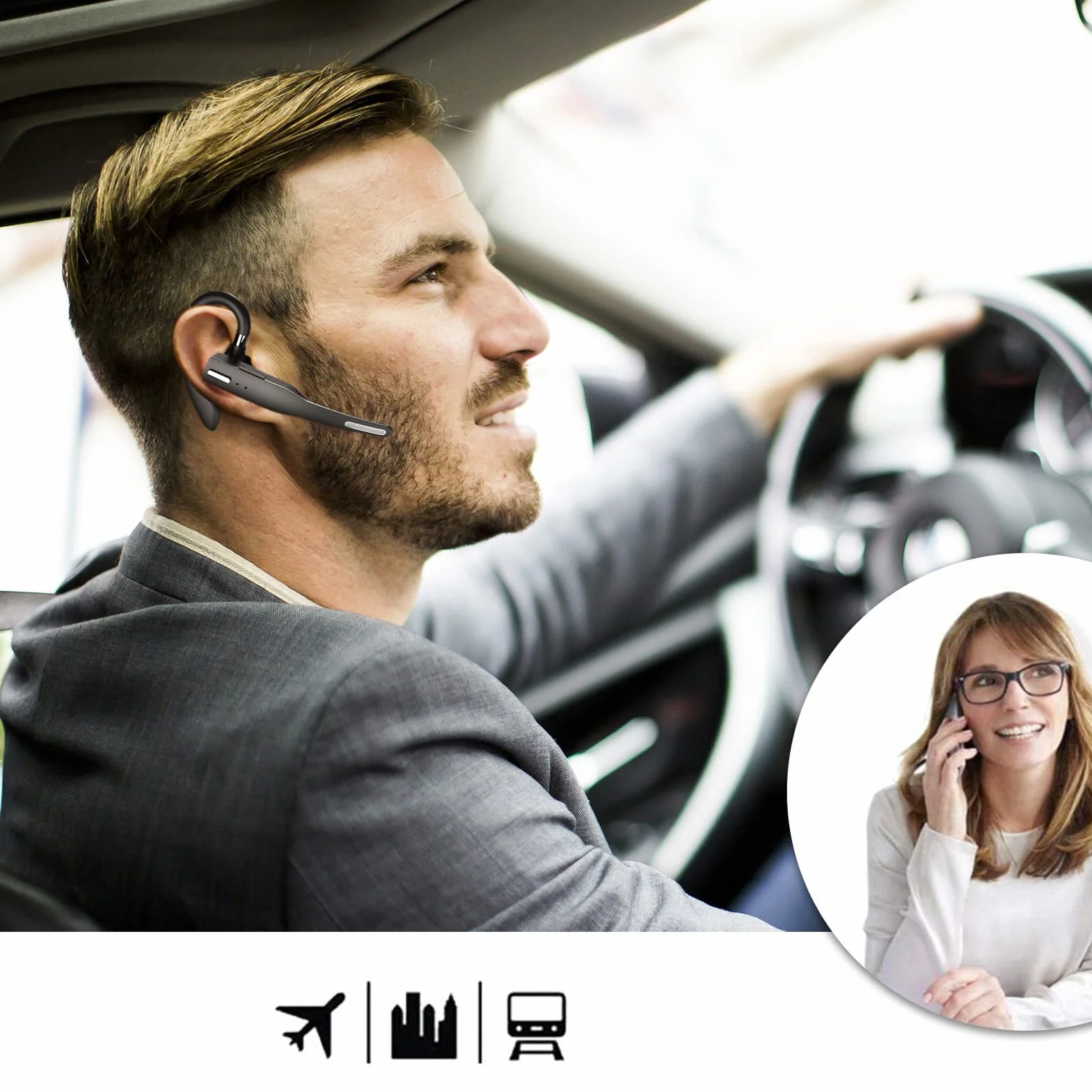 Zestawy Słuchawkowe Bluetooth z Mikrofonem V5.1 Zestaw Głośnomówiący Bluetooth Słuchawki Douszne Wodoodporne Słuchawki IPX7 do Jazdy/biznesu/biura z Systemem Android/iOS, Laptopa