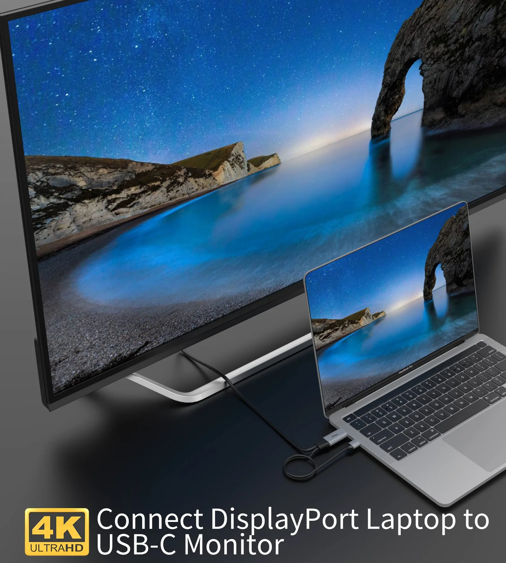 fairikabe DisplayPort do USB-C 4K60Hz 2m, jednokierunkowy DP do źródła USB-C (wtyczka do wtyczki), kompatybilny z przenośnym monitorem dotykowym, MacBook Pro/Air i iMac