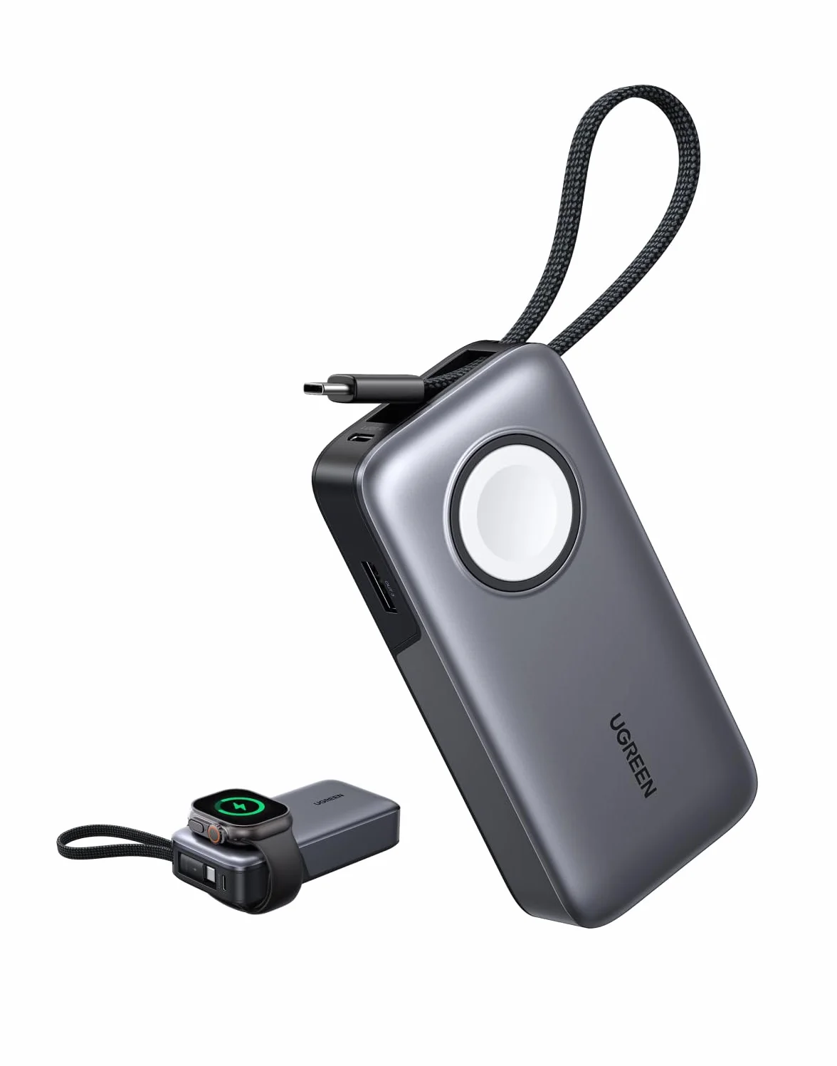 UGREEN Nexode 10000mAh Power Bank for iWatch (5W) z USB-C 30W | Oficjalnie Certyfikowane, Zintegrowany Kabel, Ekran LED, iPhone 17-12, do podróży i dojazdów do pracy