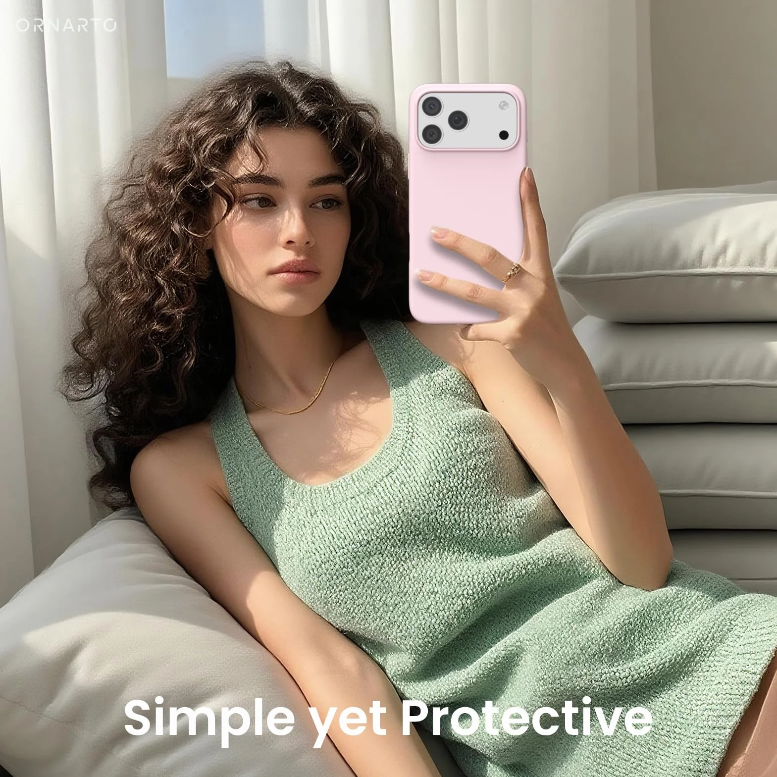 ORNARTO Etui kompatybilne z iPhone'a 17 Pro Max 6.9", smukłe, płynne silikonowe, 3 warstwy, w pełni pokryte, miękkie żelowe gumowe etui na telefon 17 Pro Max 6.9" - kredowo różowy