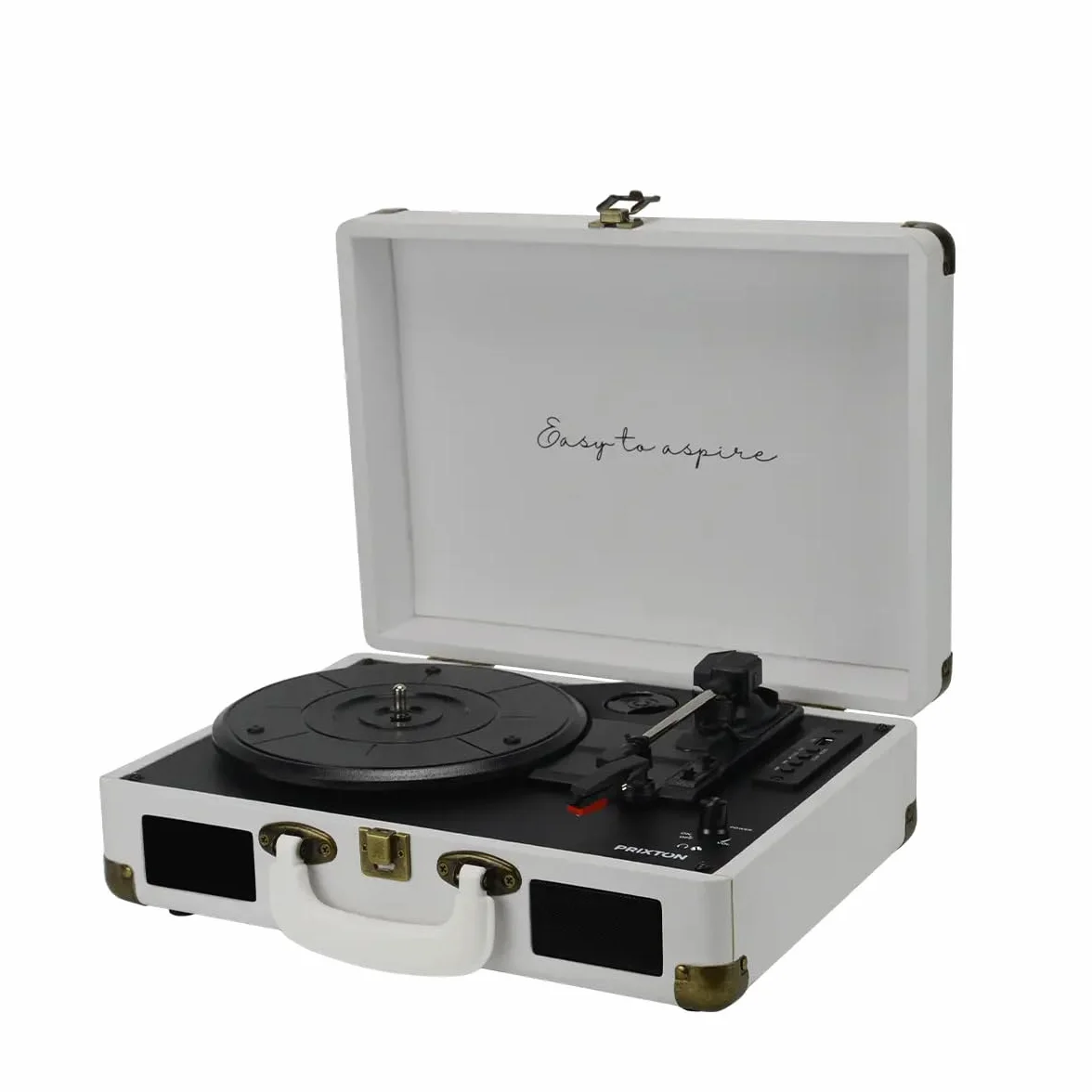 Gramofon z głośnikiem PRIXTON VC400, gramofon z Bluetooth i funkcją kodowania, odtwarzacz winylowy, radio FM i port USB, 33/45/78 obr./min, biały
