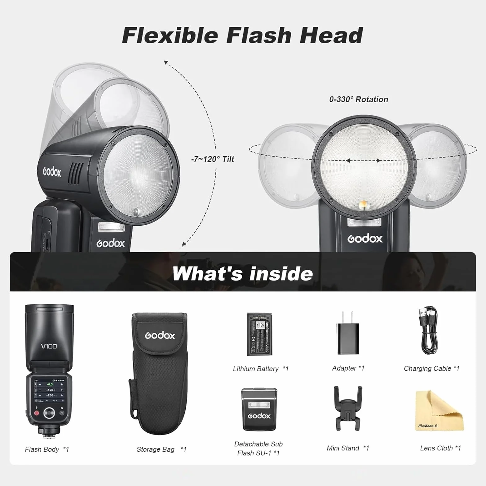 Godox V100-N V100 N lampa błyskowa z okrągłą głowicą TTL Speedlite kompatybilna z Nikon 2.4G Wireless TTL Speedlight Strobe 100Ws HSS 1/8000s z litowo-jonową baterią błyskową obsługuje typ C