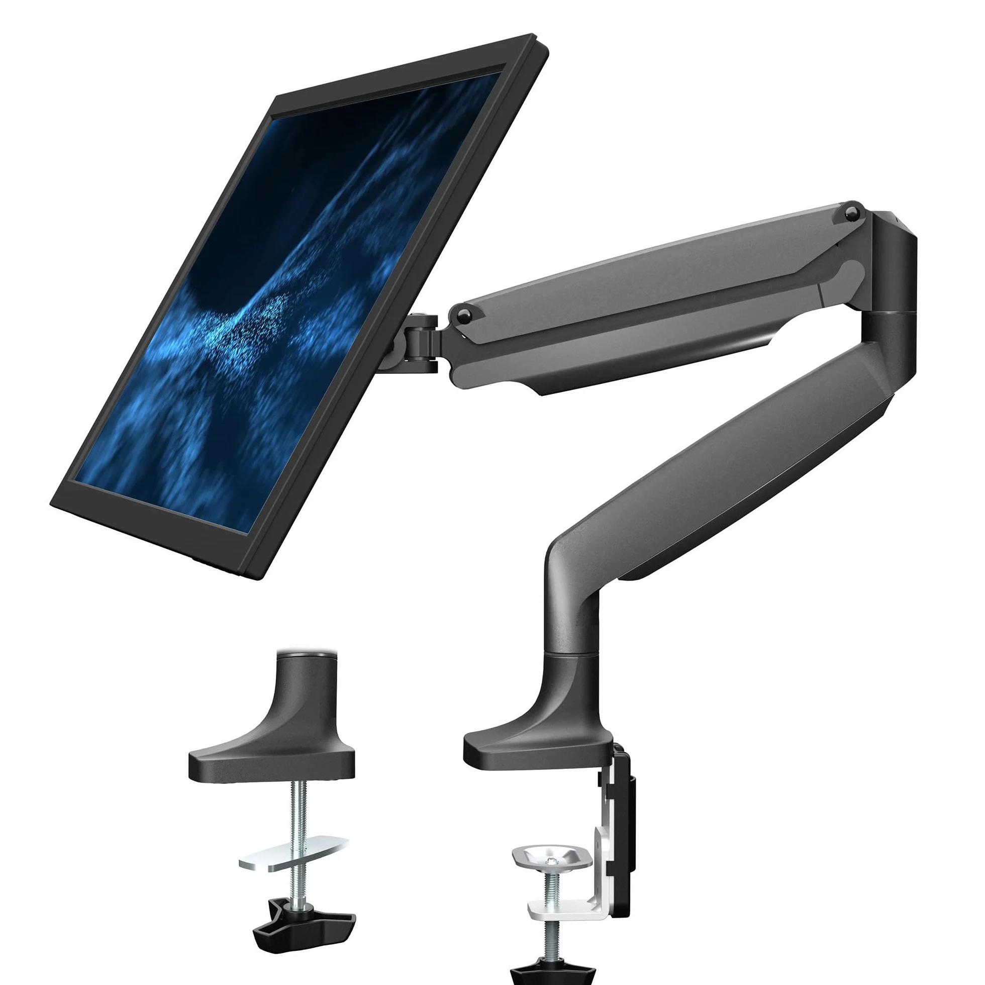 VIVO Wysokiej jakości aluminiowy stojak na biurko z regulacją wysokości, z pojedynczym monitorem, z ramieniem pneumatycznym, pasuje do ekranu 32 cali, STAND-V001Q