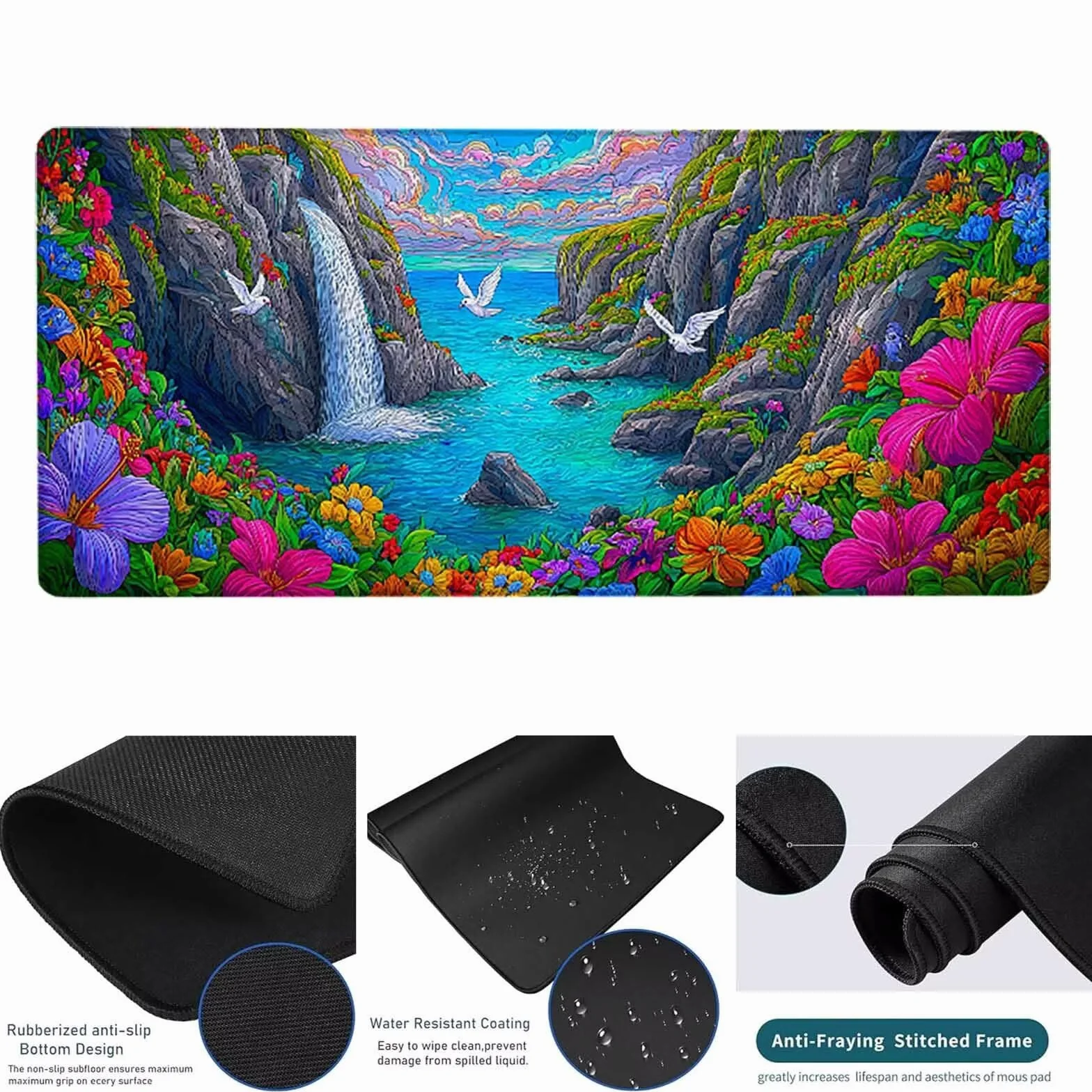 Różowa podkładka pod mysz 1200 x 600 x 3 mm duża podkładka pod mysz XXL kwiat pod ręką biuro gracz, szyte krawędzie, antypoślizgowa gumowa podstawa podkładka pod mysz do komputera, dekoracja wnętrz l