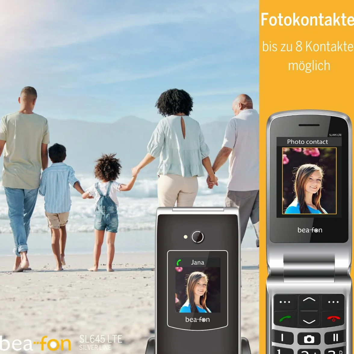 Beafon, SL645, LTE 4G, Silverline, telefon komórkowy dla seniorów, przycisk alarmowy SOS, telefon komórkowy, składany, wewnętrzny wyświetlacz XXL 2,8" (7,11 cm)/ XXL kolorowy wyświetlacz zewnętrzny
