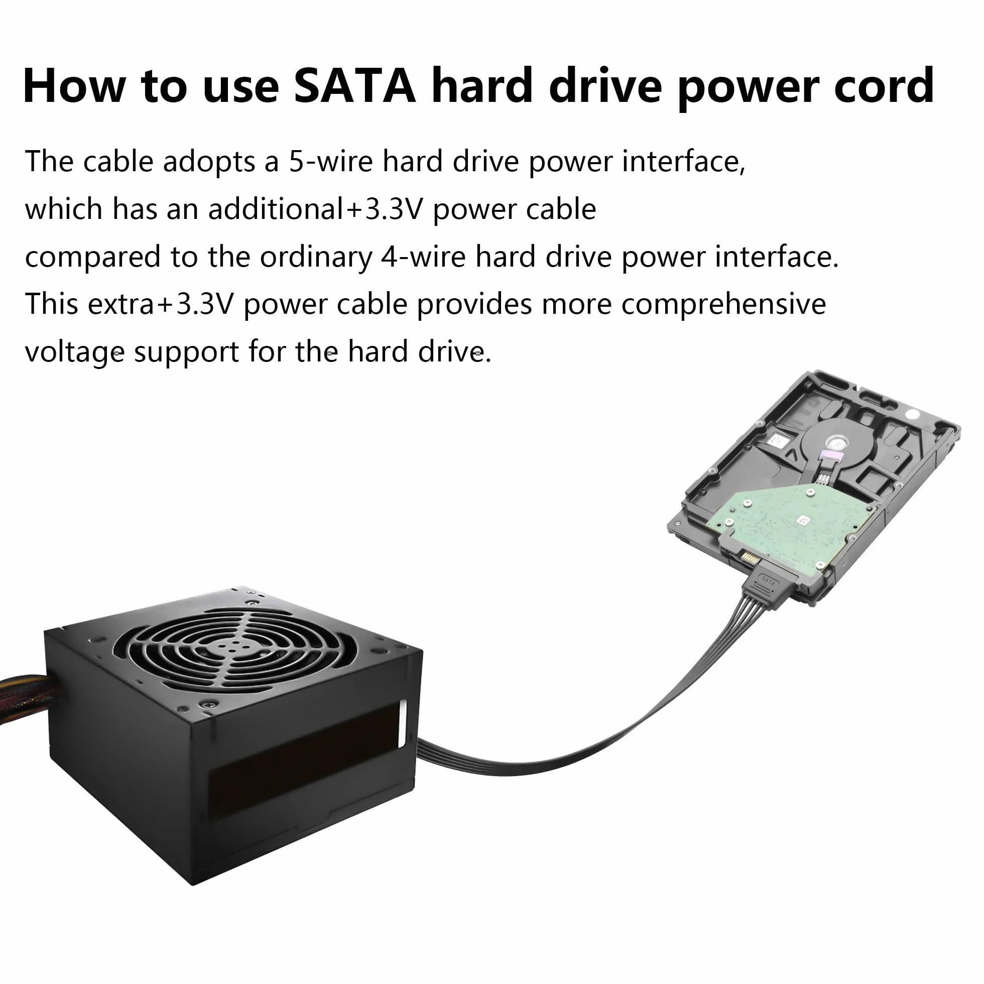 GINTOOYUN SATA dysk twardy kabel zasilający SATA 15-pinowy wtyk na gniazdo przedłużacz zasilania do dysku twardego HDD (39,76 cala) (101 cm)