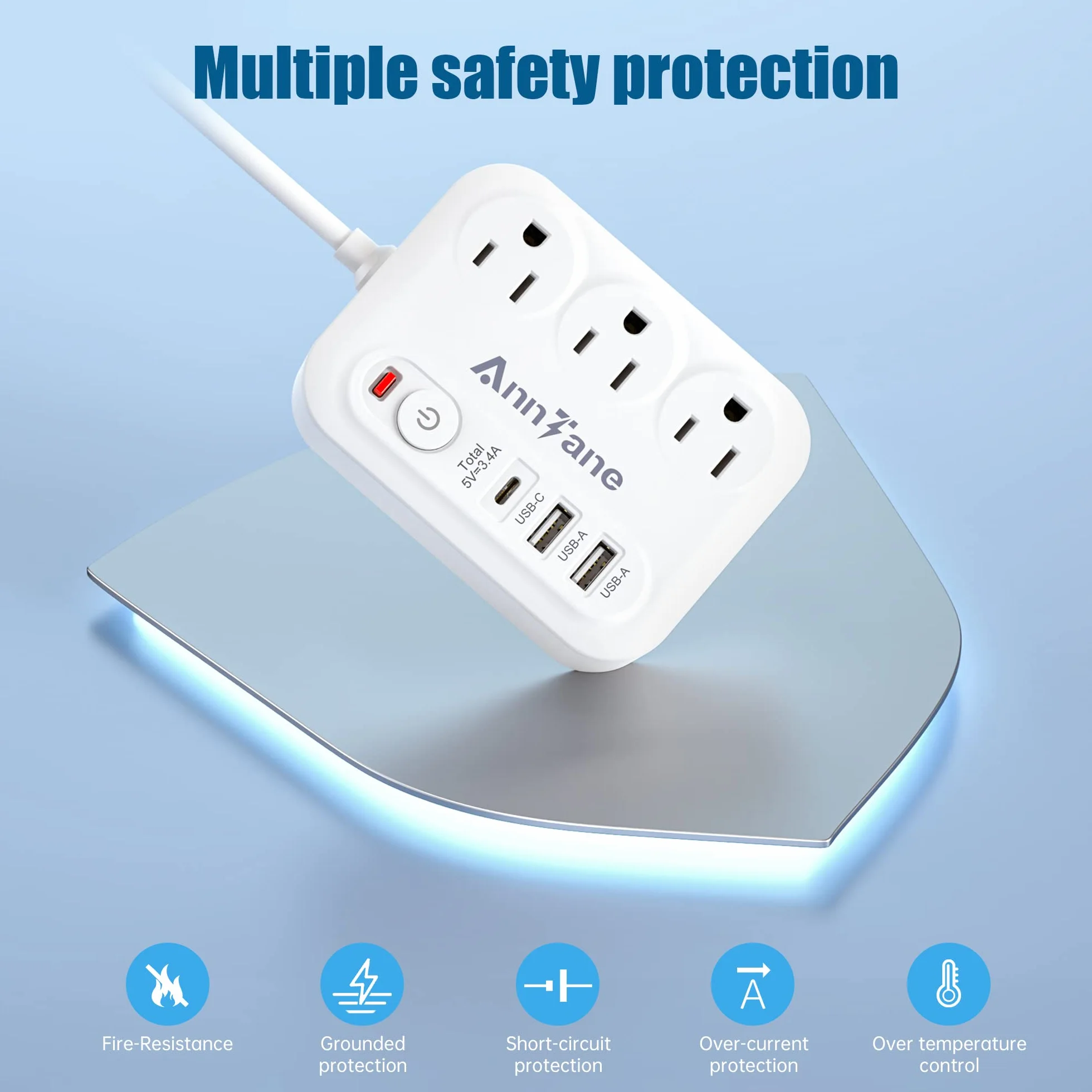 European Travel Plug Adapter with 4FT Extension Cord, (Not for UK) US to European International Plug Adapter Travel Essentials France Germany Greece