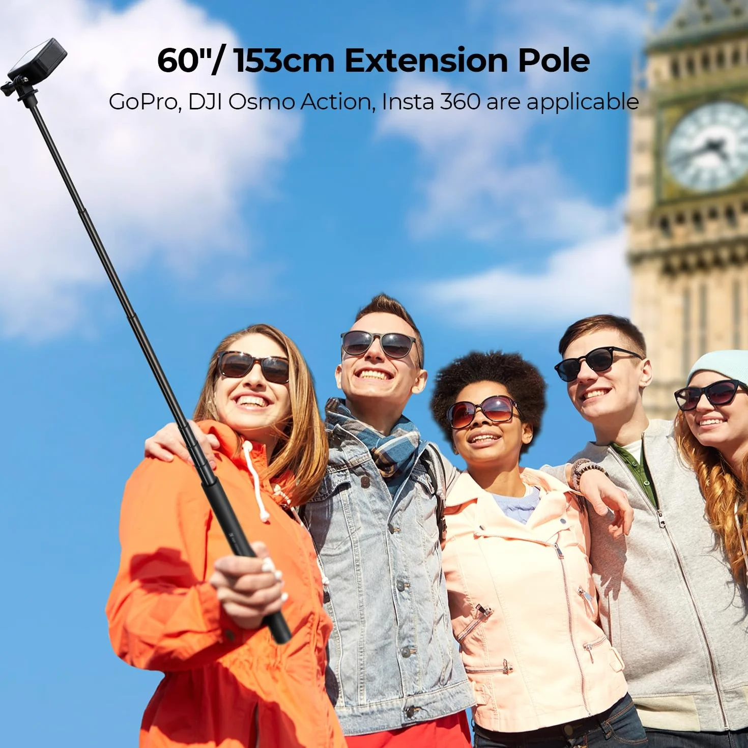 K&F CONCEPT Monopod Selfie Stick 153cm, kijek do selfie MS07, aluminiowy drążek przedłużający ze złączem 1/4”, kompatybilny z DJI Osmo, Insta360 Ace X5 X4 X3 ONE, Go Pro Hero 12 11 10 9 8 7