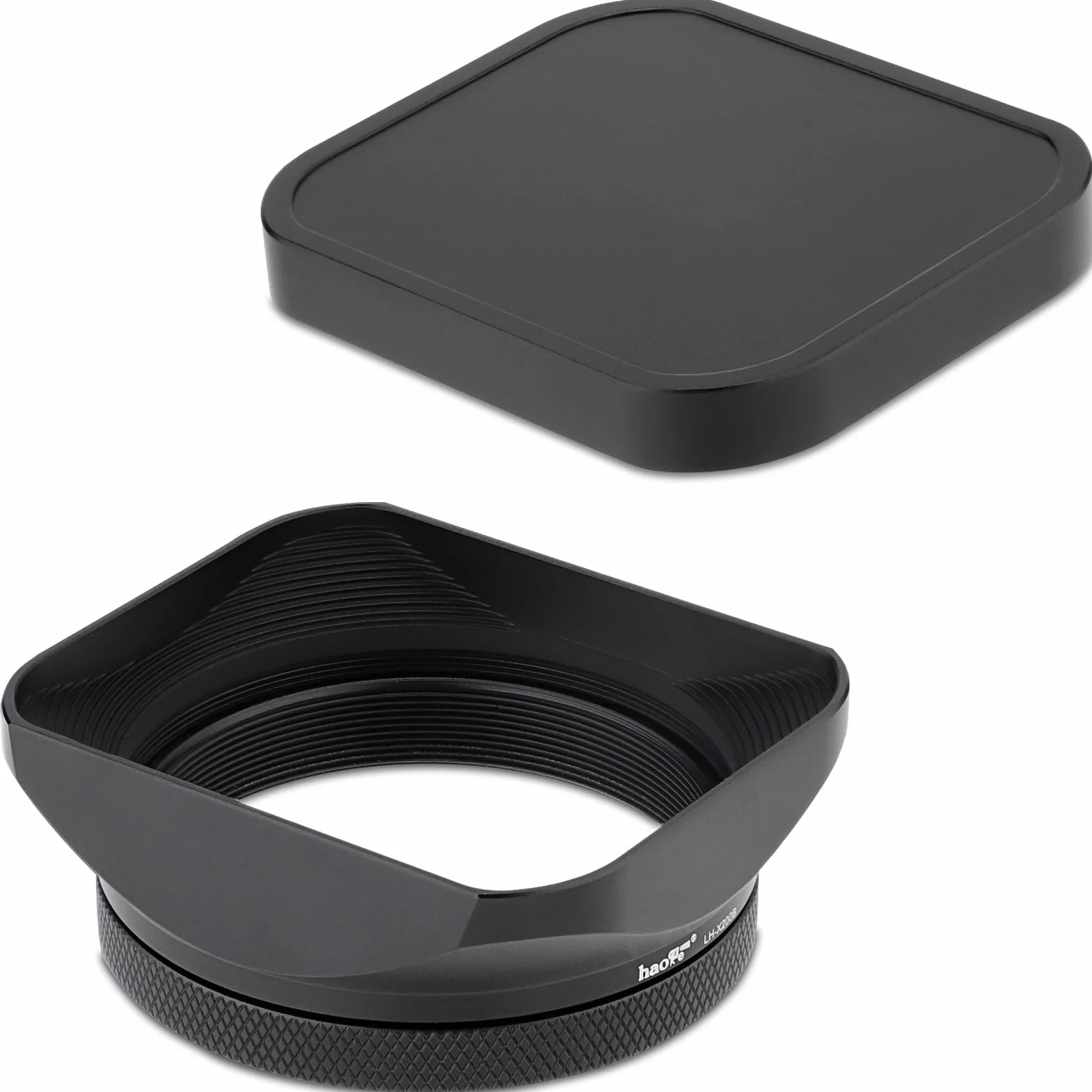 Metalowa kwadratowa osłona obiektywu do aparatu Fujifilm X100VI x100v Fuji akcesoria Haoge LH-X200B z pierścieniem adaptera filtra UV 49 mm i metalowym zestawem nasadek czarna