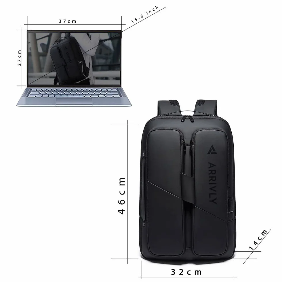 Arrivly Plecak biznesowy na laptopa 15,6 cala, plecak damski, plecak męski rozszerzalny plecak podróżny o dużej pojemności 25 l - 35 l, wodoodporny plecak kabinowy, torba robocza z USB dla mężczyzn