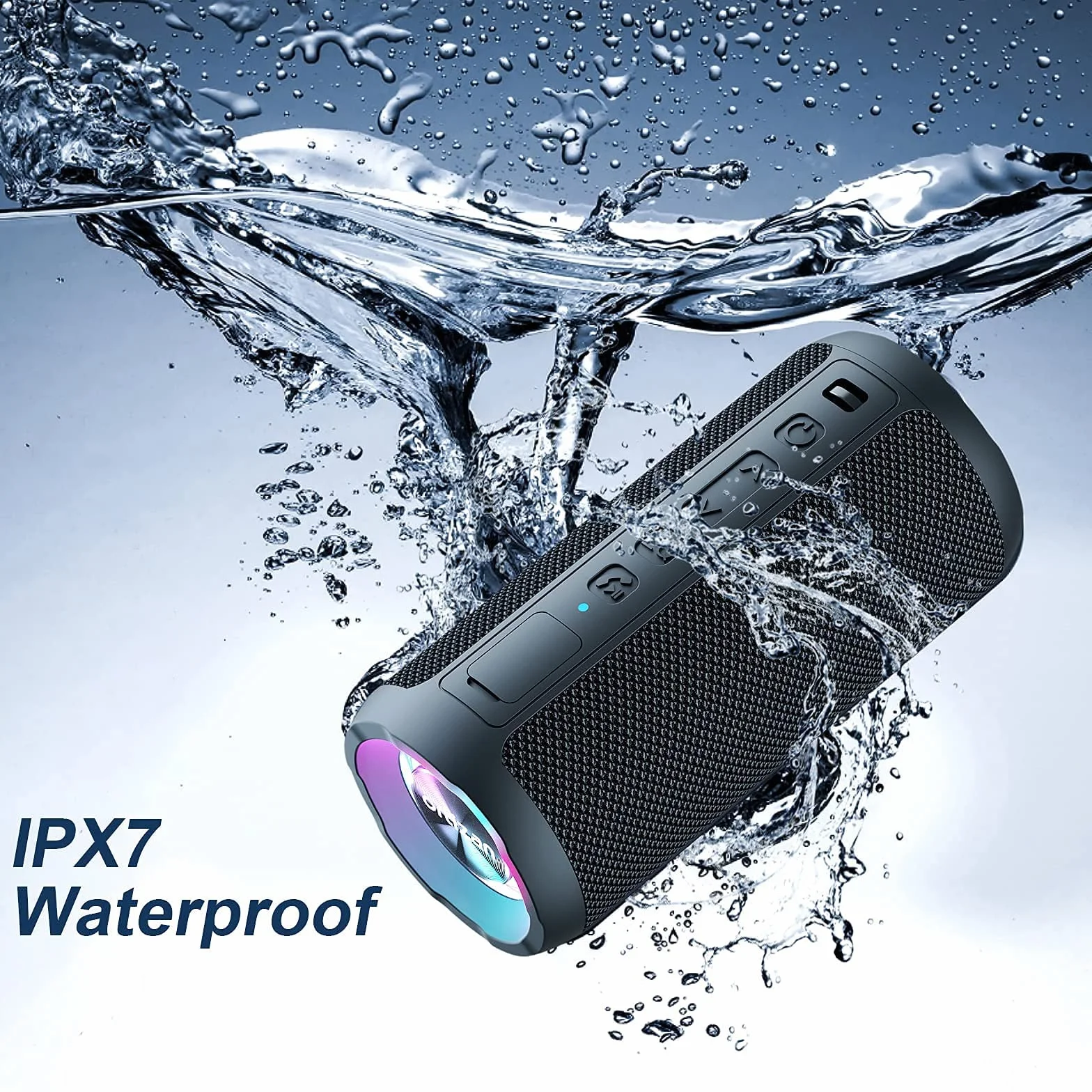 Ortizan Głośnik Bluetooth, przenośne bezprzewodowe głośniki Bluetooth ze światłem LED, głośniejsza głośność i ulepszony bas, wodoodporność IPX7, czas odtwarzania 30 godzin, trwały, głośny głośnik
