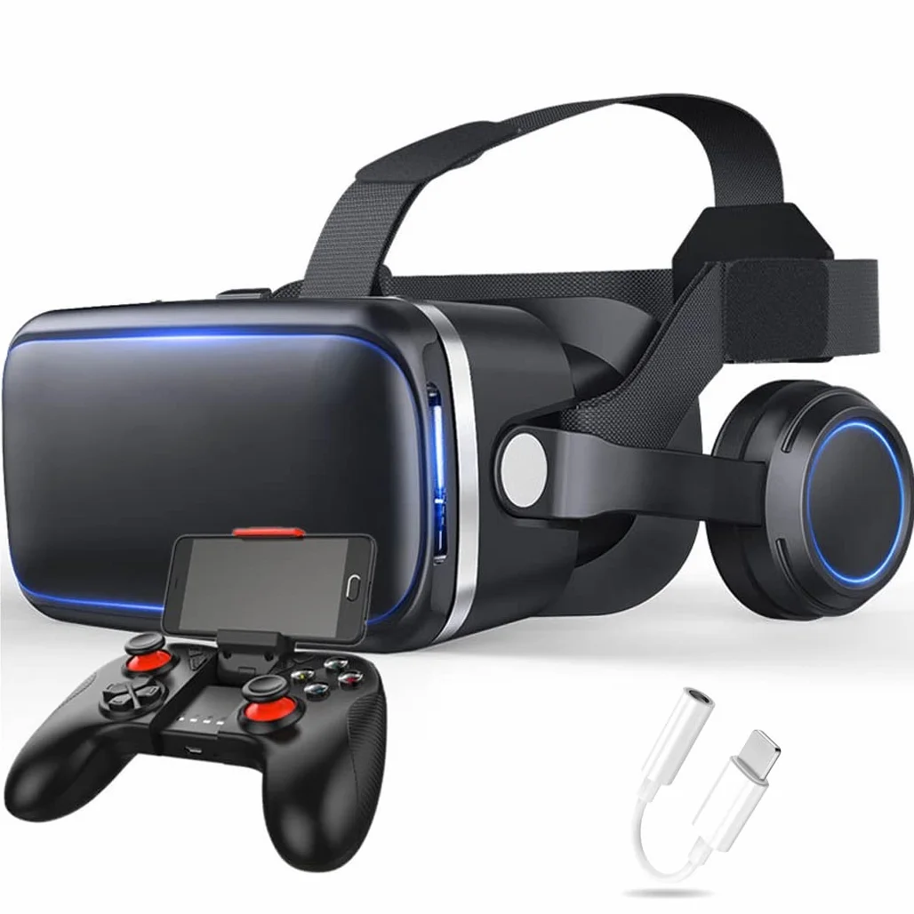Okulary VR, Virtual Reality VR, Słuchawki 3D VR Kompatybilny ze wszystkimi Gli, Regulowany obiektyw do filmów i gier 3D, dla iPhone 13 Pro Max/13 Pro/13/12/11, dla Samsung Galaxy S21, Huawei, Xiaomi