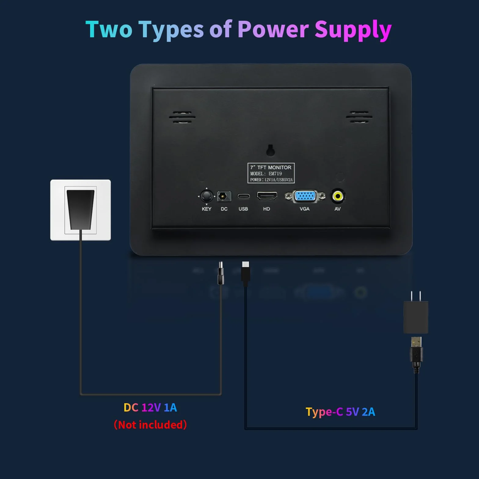 7-calowy ekran dotykowy, 1024 × 600 HD IPS mini monitor z wbudowanymi głośnikami/HDMI/VGA/AV do Raspberry Pi, PC, TV, DVD, CCTV