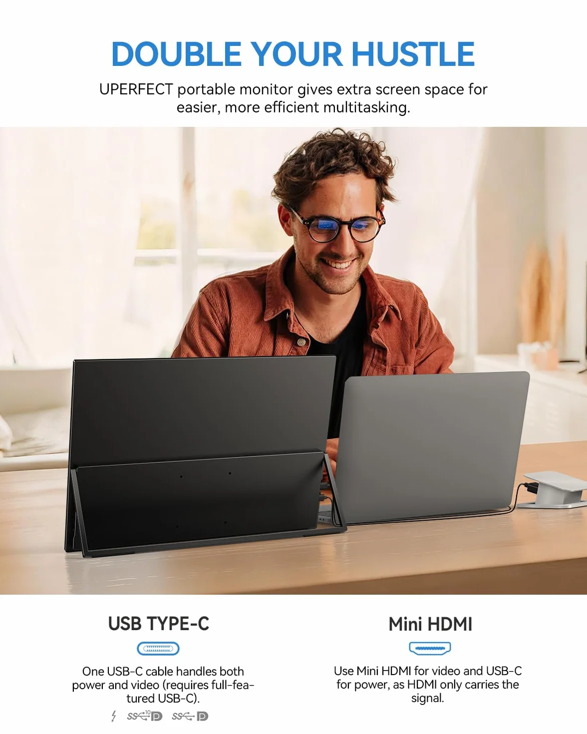 UPERFECT przenośny monitor 17,5 cala, 1920 × 1200P FHD przenośny monitor 16:10 125% sRGB 1500:1 IPS z USB-C i HDMI, ultra cienki - ochrona oczu - zewnętrzny drugi ekran do komputerów PC/Mac/PS3/4/5