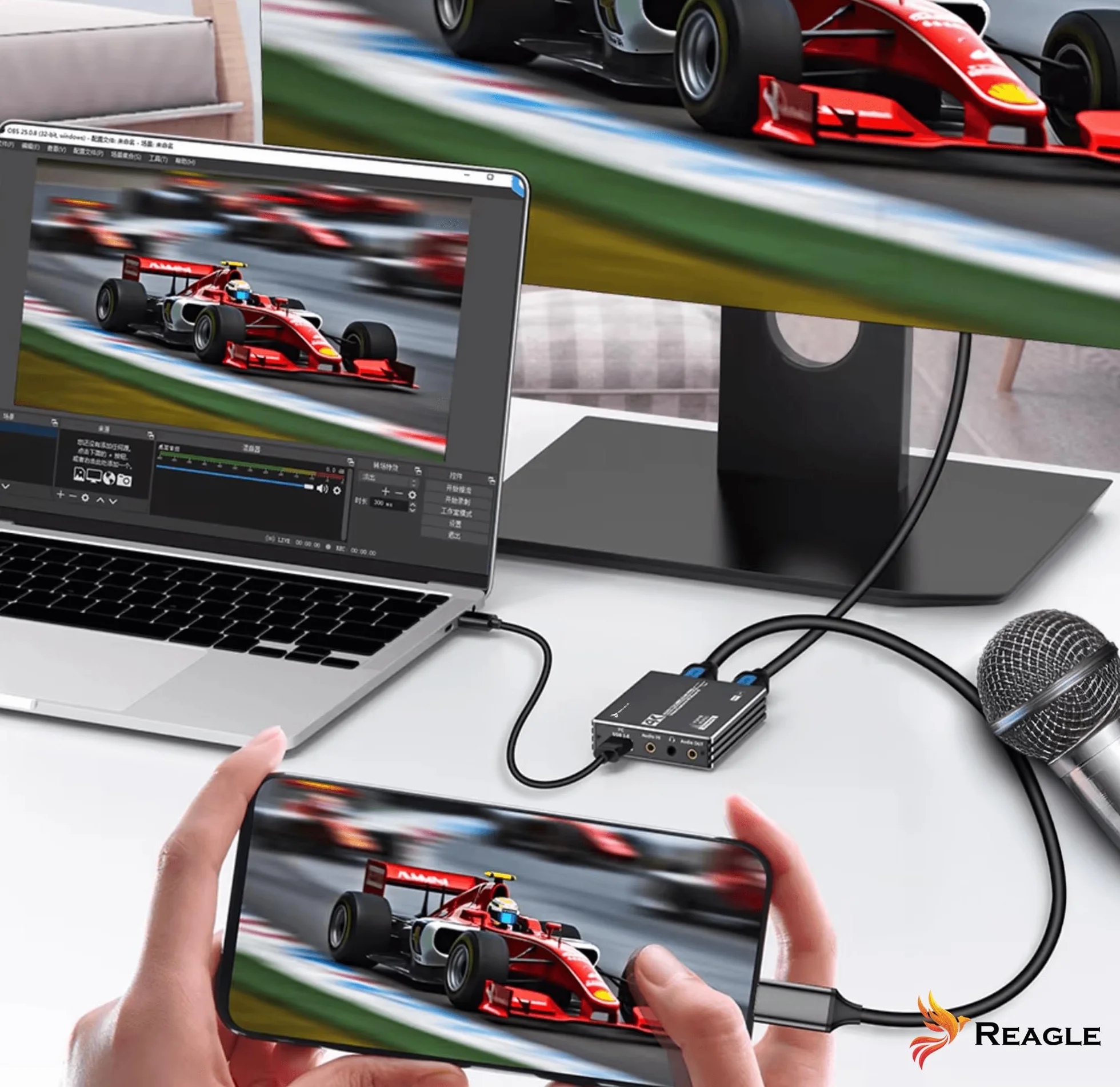 Reagle HDMI Video Capture Card 4K 60Hz USB 3.0 YUY2 OBS HDCP Game Capture do konsoli, kamery Plug & Play Stereo Audio HDMI Loop-Out aluminiowa obudowa
