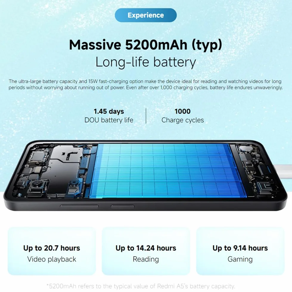 XIAOMI Redmi A5 4G, smartfon, czarny, 4 GB + 128 GB, 6,88", wyświetlacz 120 Hz, aparat 32 MP, duża bateria 5200 mAh, bez NFC, z ładowarką