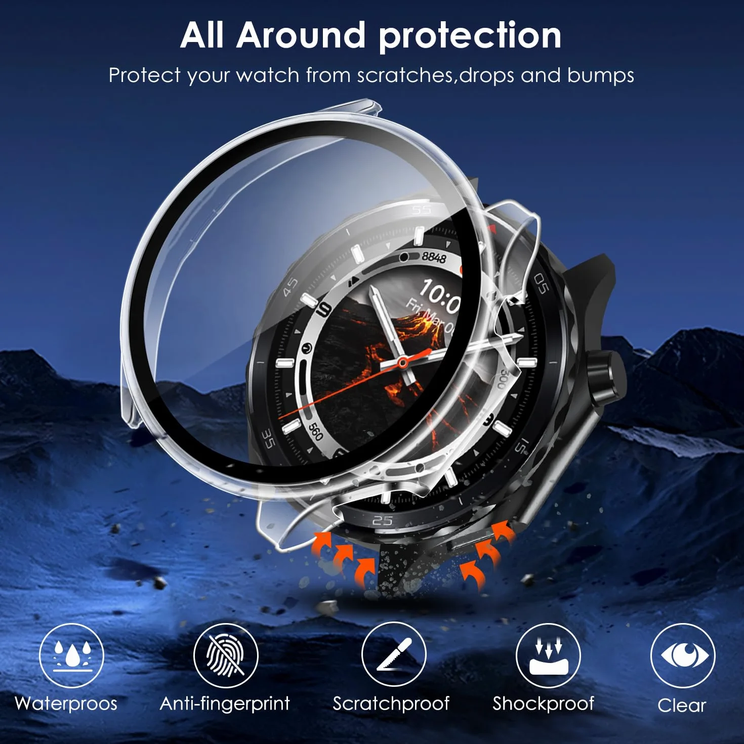 ivoler Twarde Etui PC z Szklanym Ochraniaczem do OnePlus Watch 3 47mm Oppo Watch X2 2 Przezroczyste + 1 Czarne