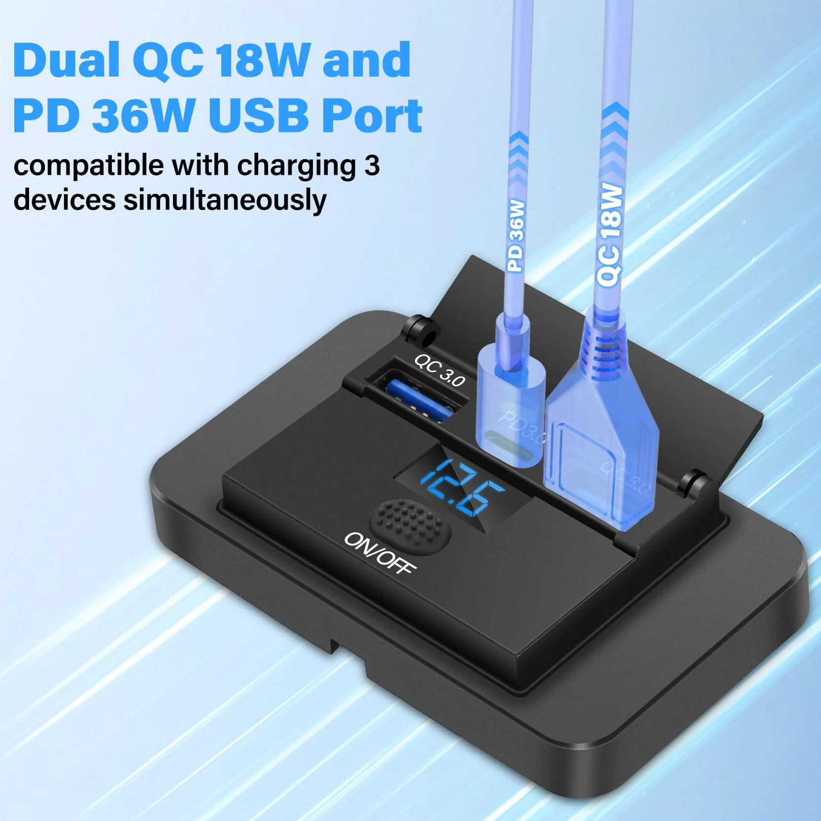 Gniazdko USB 12 V do przyczepy kempingowej 66 W, ładowarka samochodowa, szybkie ładowanie, KKMOL 2 sztuki, Dual PD3.0 USB i QC3.0 USB C