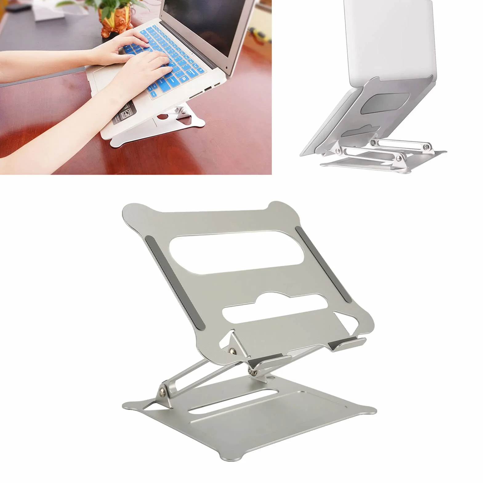 Podstawka do laptopa Srebrna, przenośna, składana, wysuwana, podnoszona podstawka pod komputer chłodząca ze stopu aluminium, z możliwością regulacji kąta