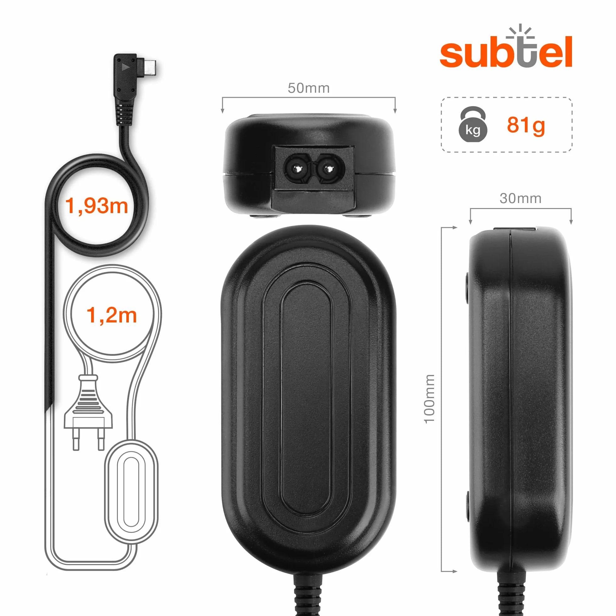 subtel® Zasilacz AC-PW10AM do Sony A58 SLT-A58 A57 A65 Alpha A77 II A99 II A100 A200 A230 A290 A300 A330 A350 A350 kamera, kamera ok. 3 m adapter sieciowy kabel zasilający ładowarka