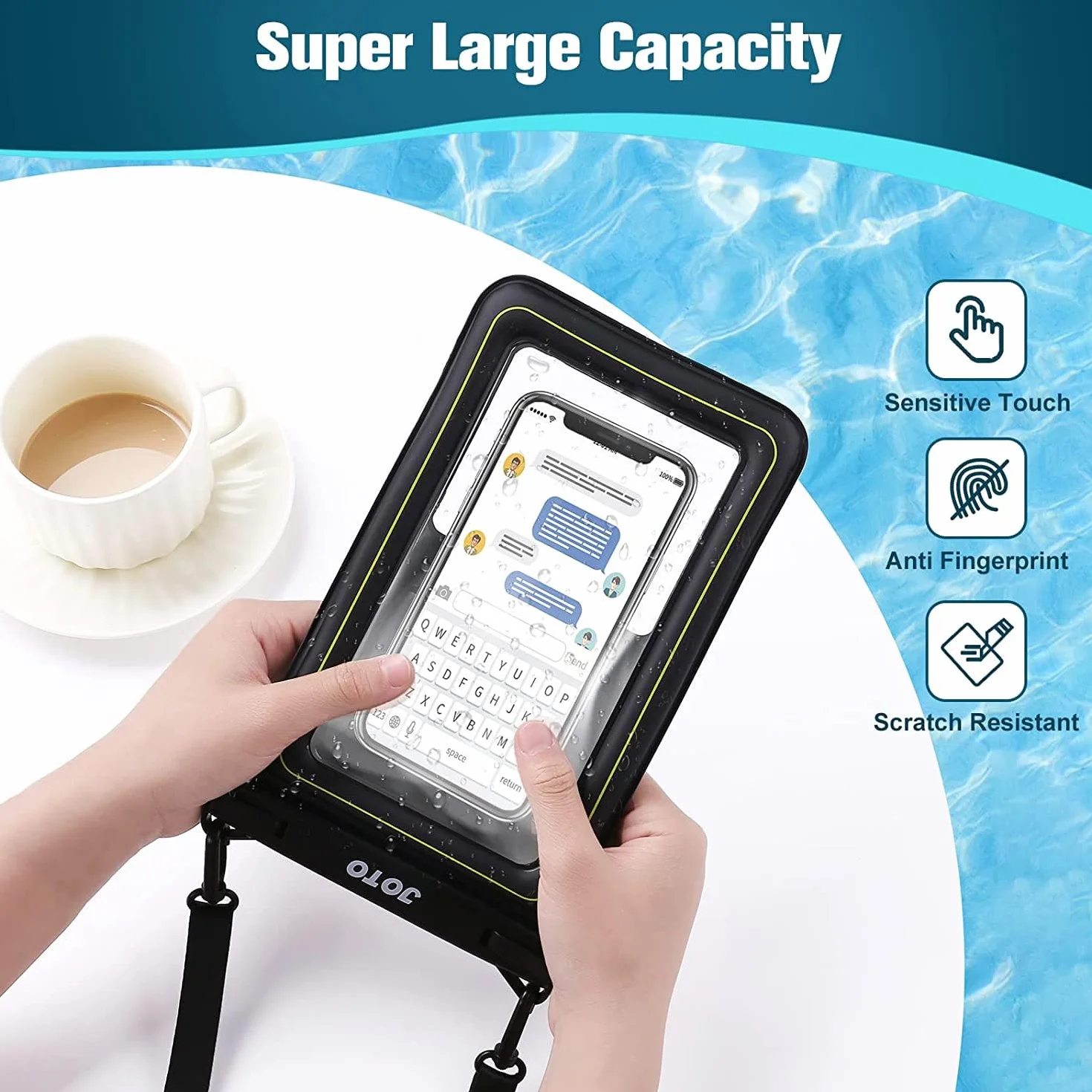 JOTO Wodoodporny Floating Phone Holder Pouch, Float Clear Dry Bag uchwyt na telefon komórkowy pokrowiec na iPhone 14 13 12 11 Pro Max XS XR 8 7 Galaxy Pixel do 7" Cash Credit Card Watch Wallet -