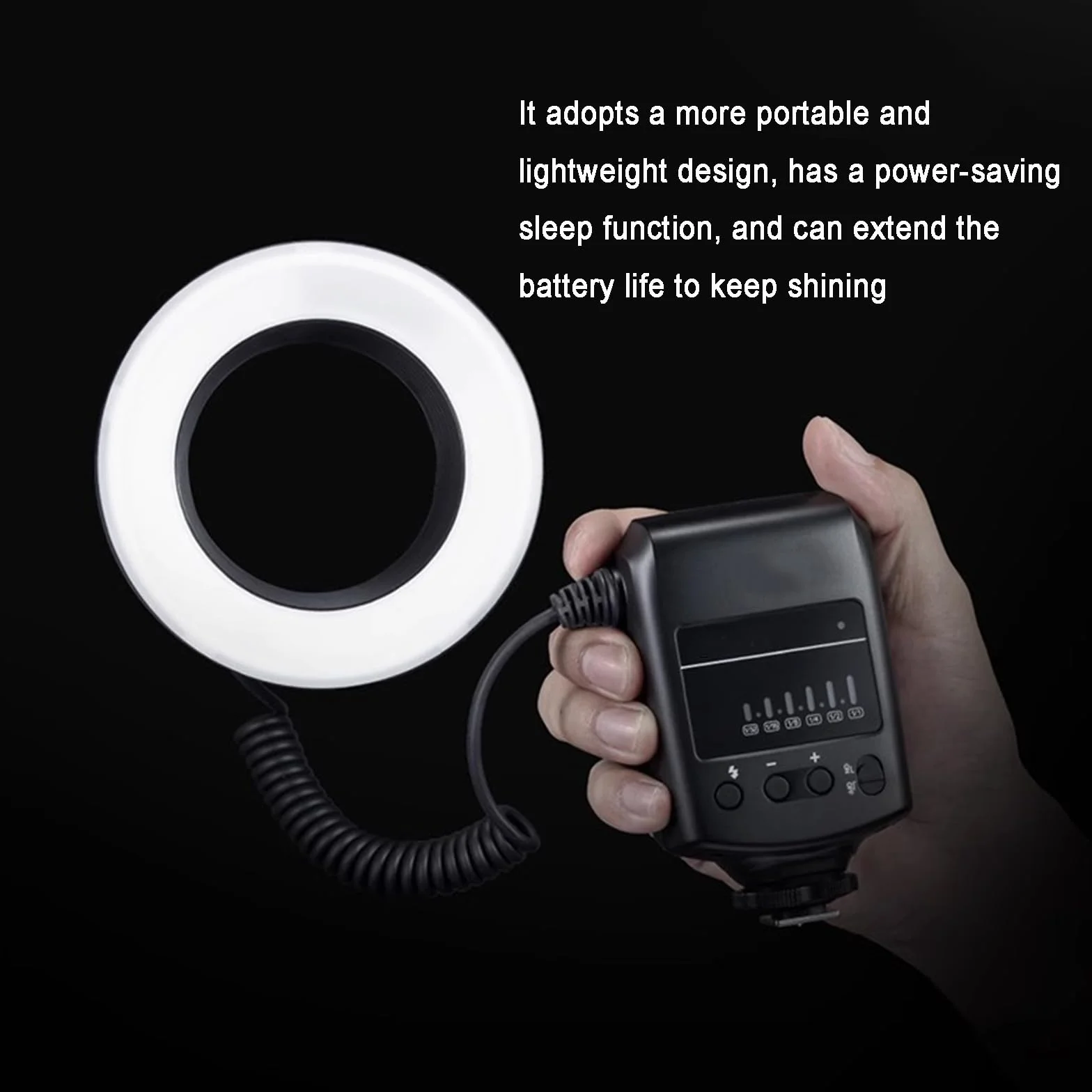 Lampa błyskowa Speedlite makro LED, pełna moc błysków aparatu, regulacja mocy od 1/32 do 1/1, czas recyklingu od 0,1 do 2 S, 5800 K ± 200 K