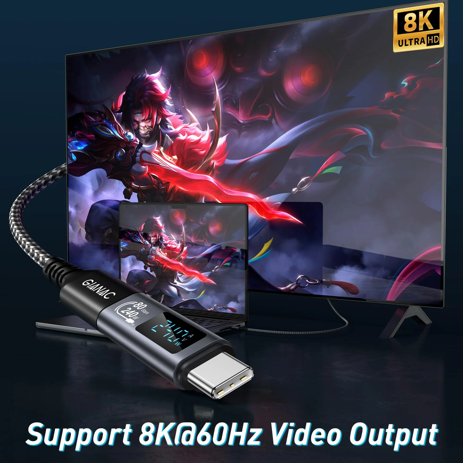 Adapter USB C 240 W [2 sztuki] 80 Gb/s z wyświetlaczem LED, typ C Output Power MAX 48V/5A do iPhone 15/15 Pro / 15 Pro MAX, Samsung Galaxy S23/S22 i wielu innych urządzeń USB-C