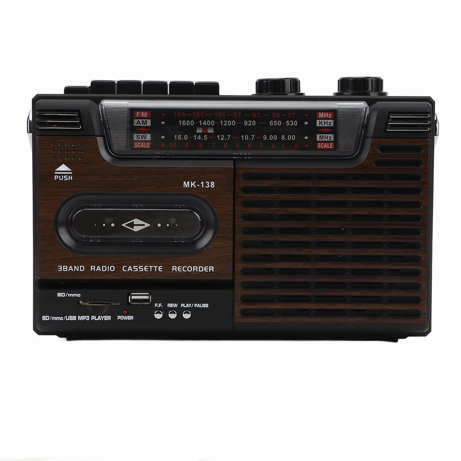 Przenośny Odtwarzacz Kasetowy, Magnetofon Radiowy Retro AM FM SW Boombox z Gniazdem Karty Pamięci USB Gniazdo Słuchawkowe, do Drewna Samochodowego, na Baterie lub na Prąd (wtyczka UE)