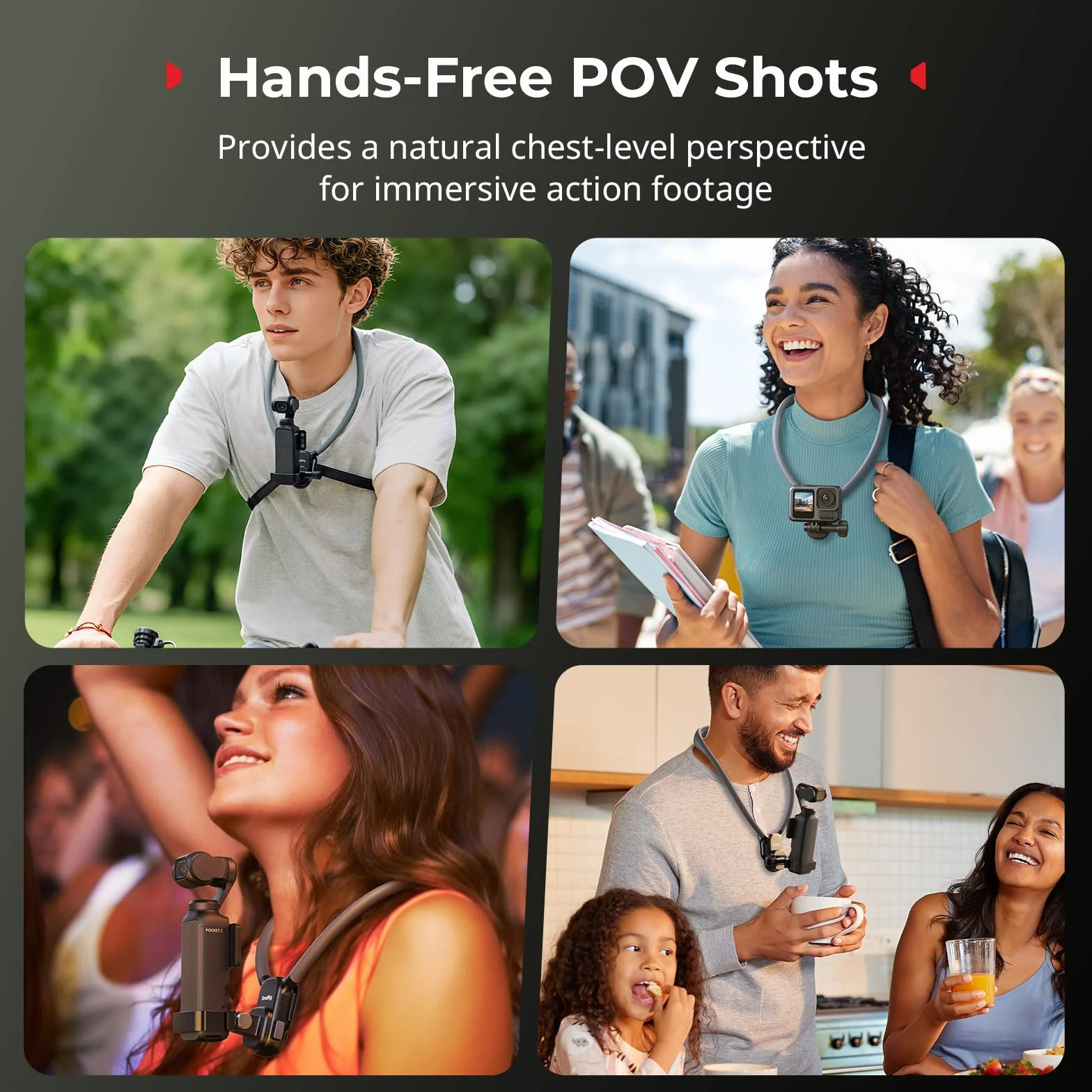 SMALLRIG Magnetyczny uchwyt na szyję z paskiem na klatkę piersiową do kamer sportowych i wideoblogowania z perspektywy użytkownika bez użycia rąk do DJI Pocket 4/3/Action 4/5, Hero 13– 5567